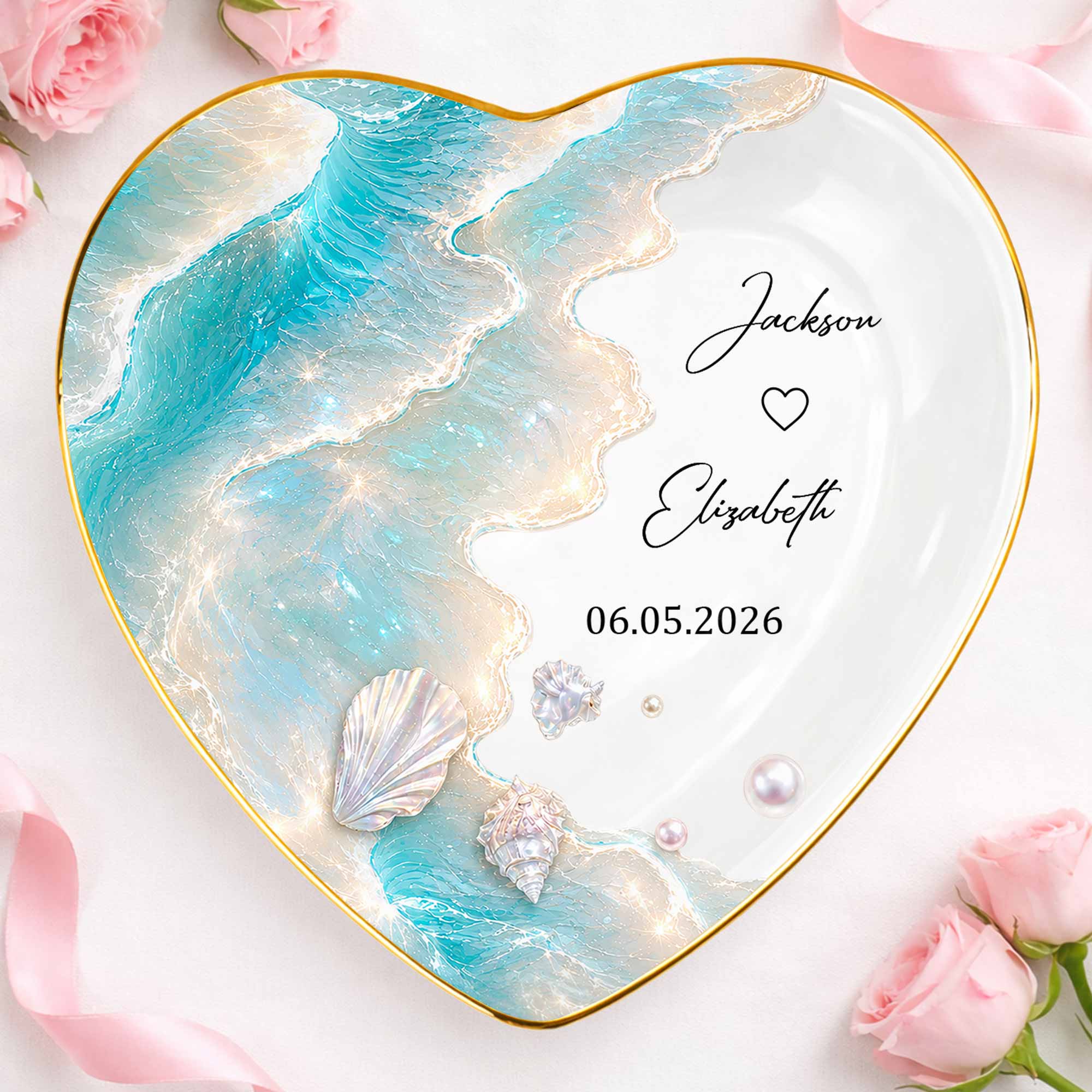 Personalized Heart Jewelry Dish Custom Name Ring Holder Gift for Couples