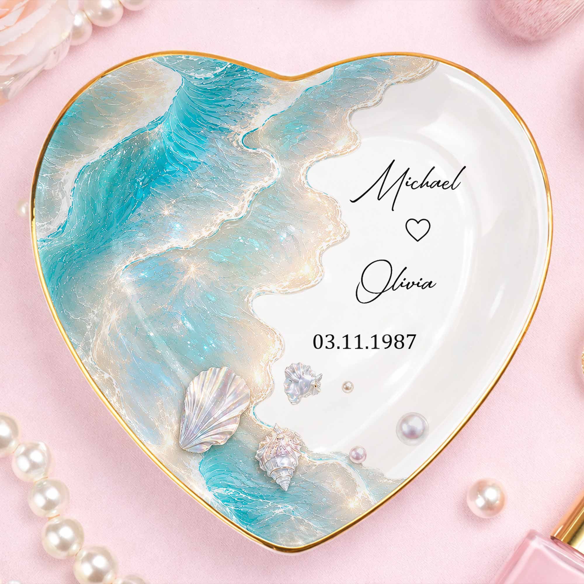 Personalized Heart Jewelry Dish Custom Name Ring Holder Gift for Couples