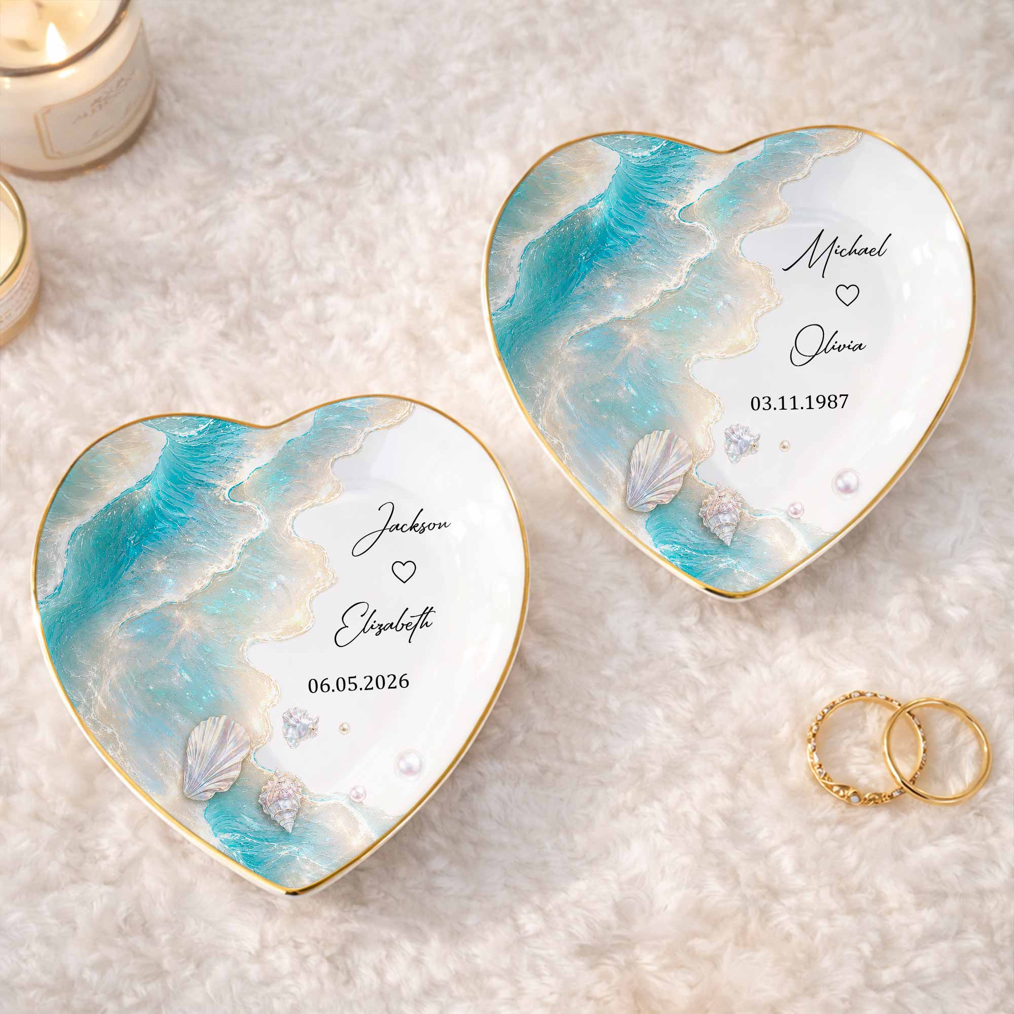 Personalized Heart Jewelry Dish Custom Name Ring Holder Gift for Couples
