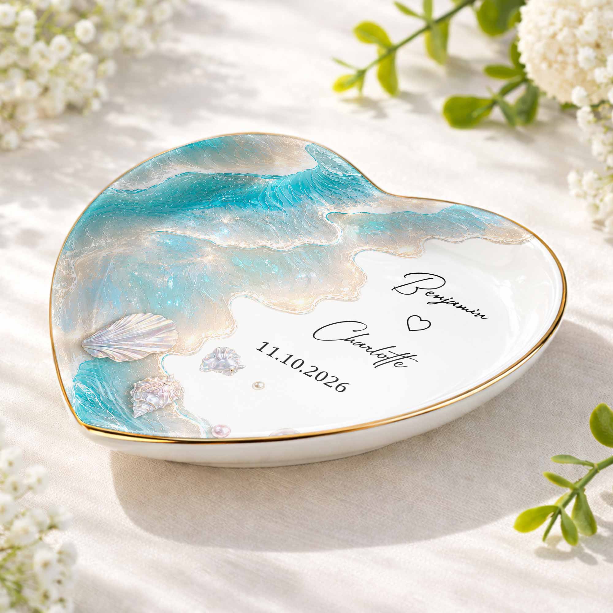 Personalized Heart Jewelry Dish Custom Name Ring Holder Gift for Couples
