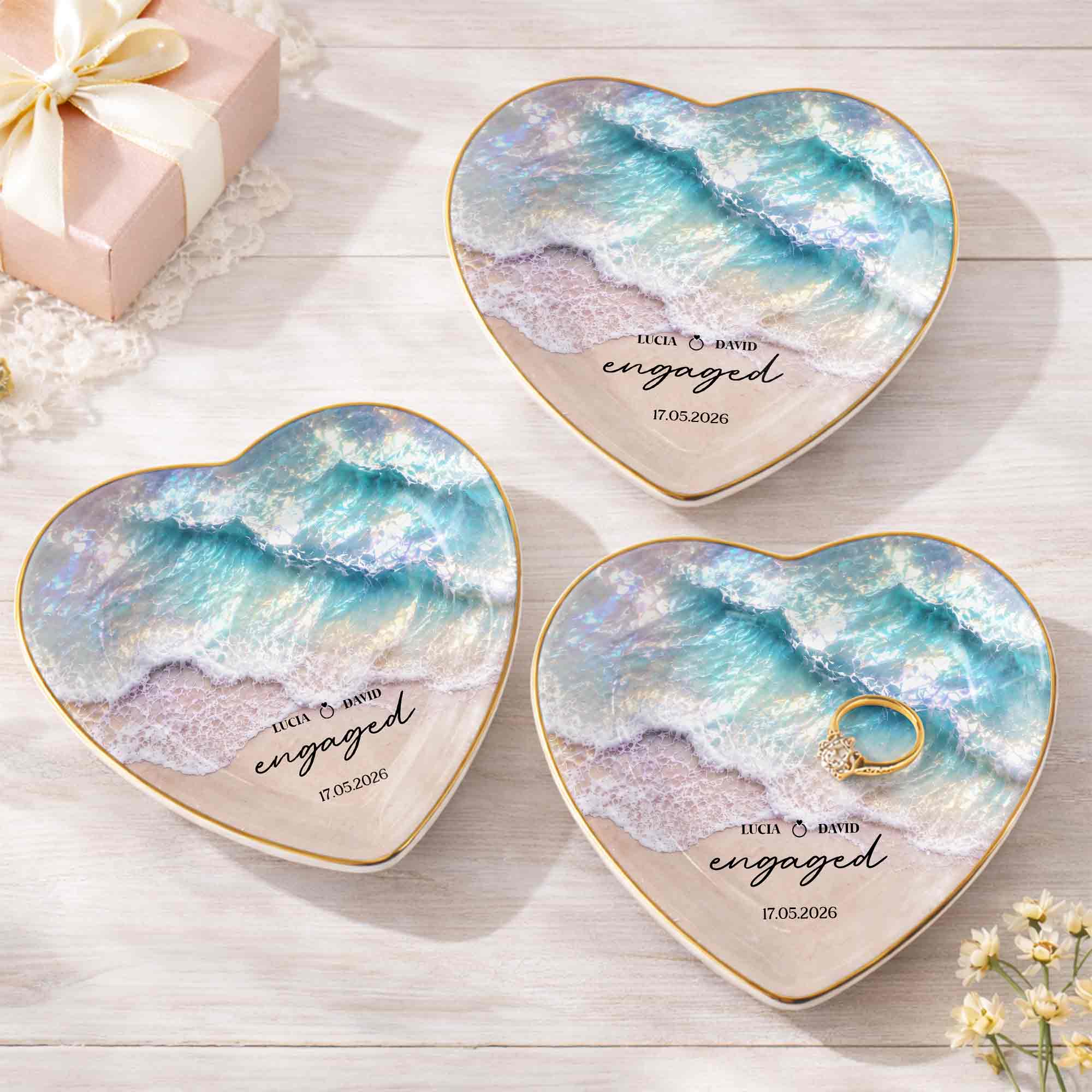 Personalized Heart Jewelry Dish Custom Names Gift for Couples