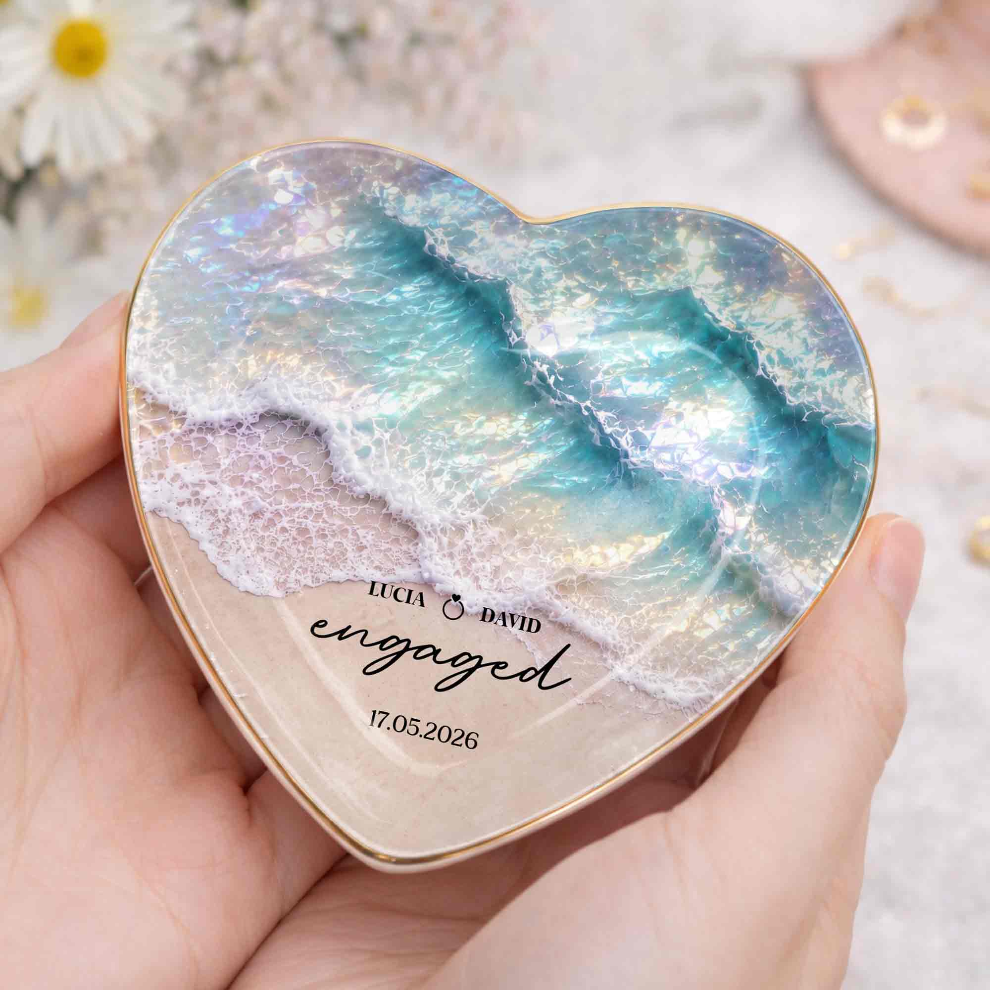 Personalized Heart Jewelry Dish Custom Names Gift for Couples