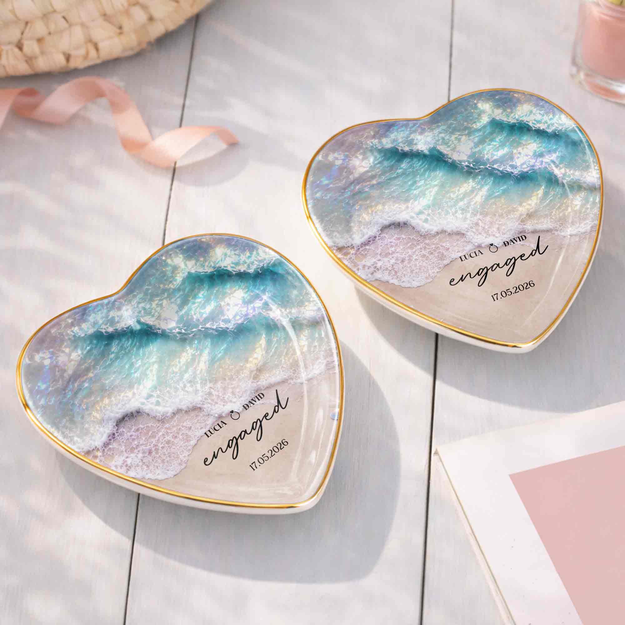 Personalized Heart Jewelry Dish Custom Names Gift for Couples