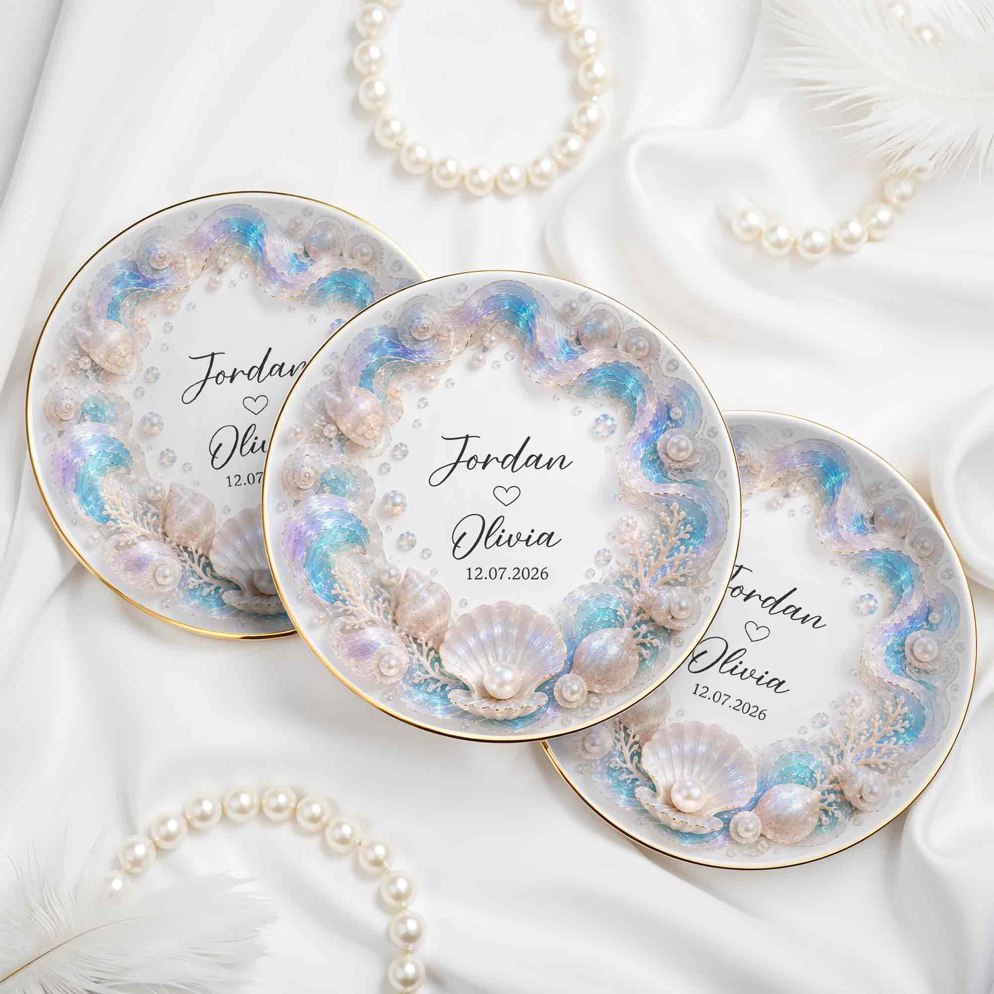 Personalized Ceramic Jewelry Dish Ocean Theme Custom Gift for Couples