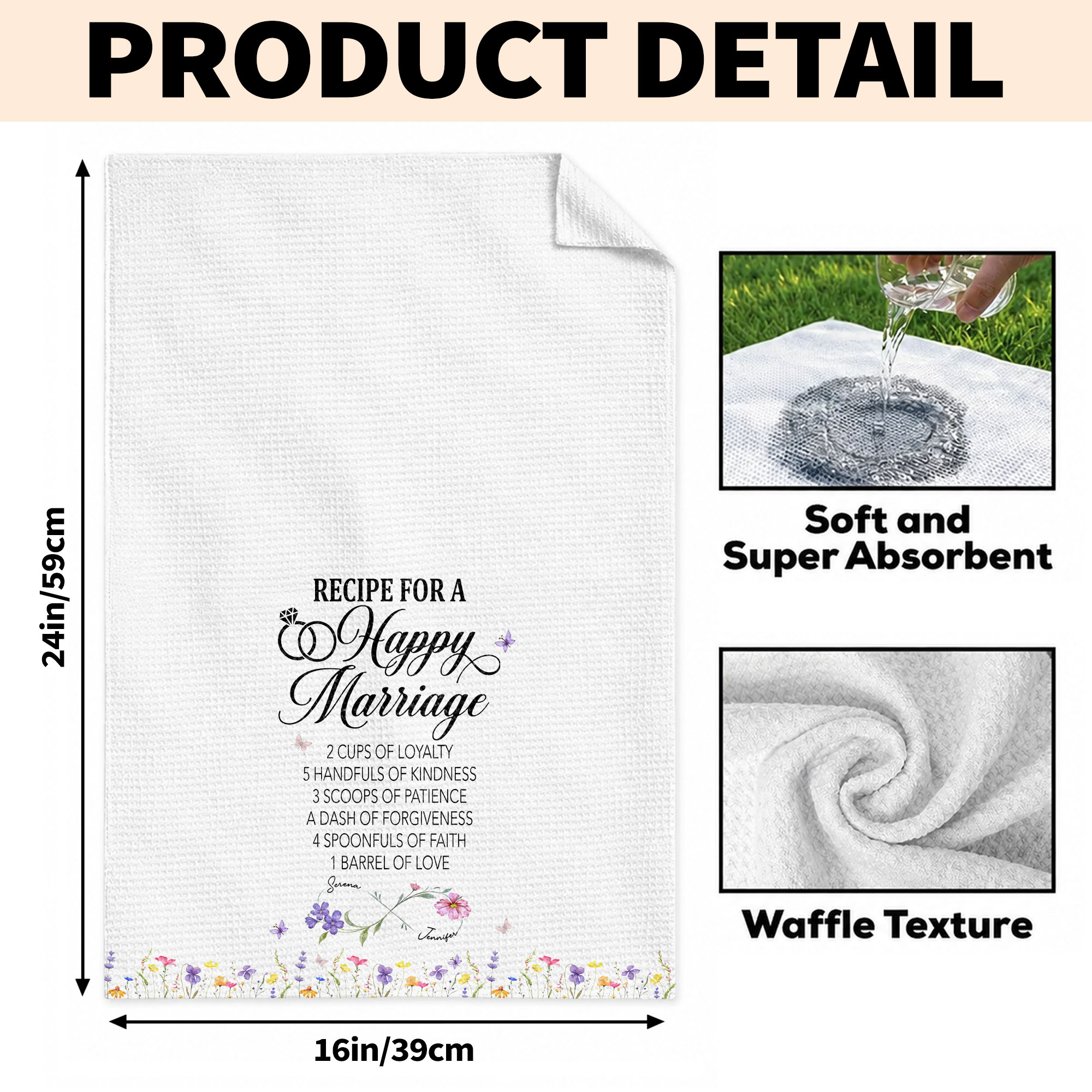 Personalized Kitchen Towel Custom Couple Gift Recipe for Marriage