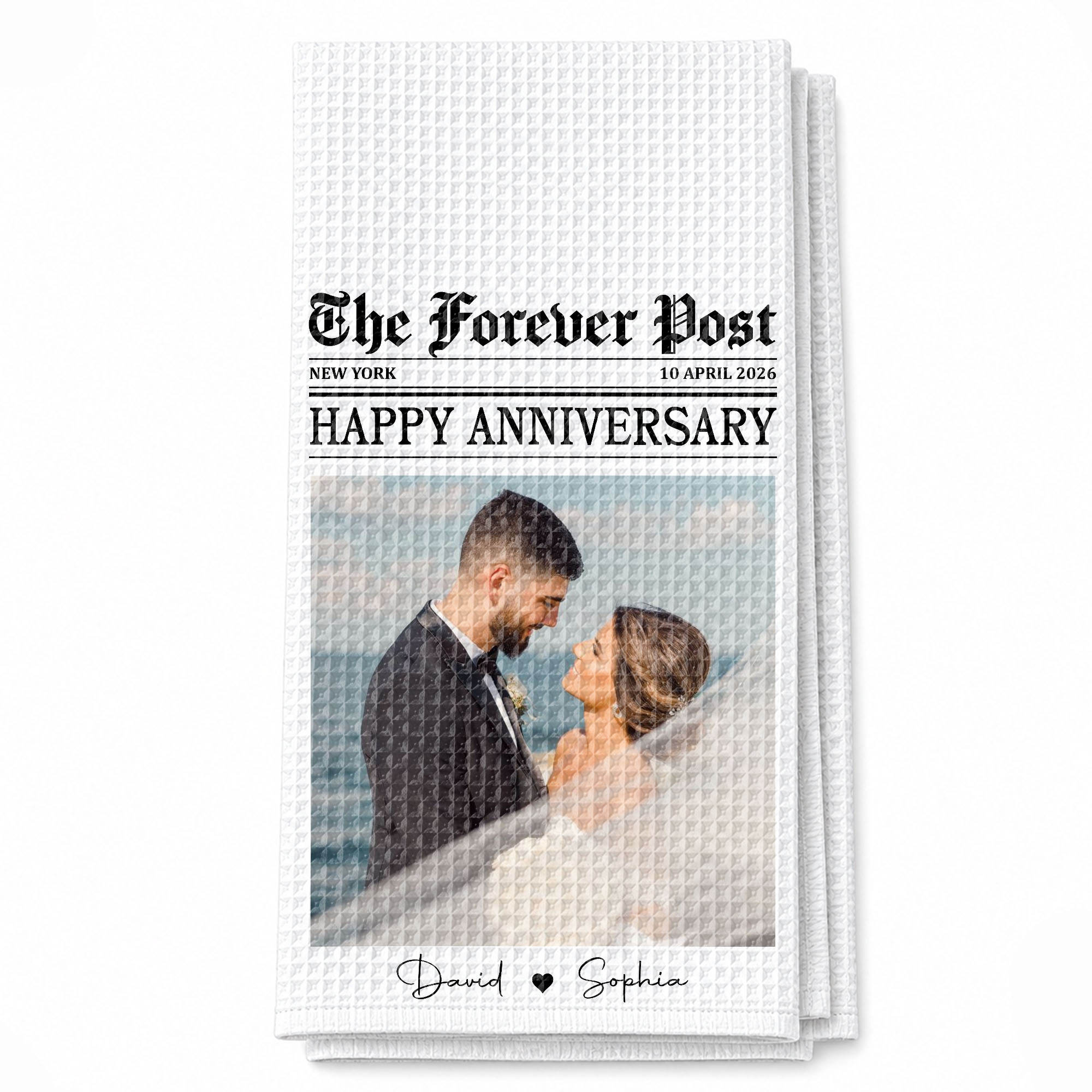Personalized Anniversary Kitchen Towel Custom Photo Gift for Couples