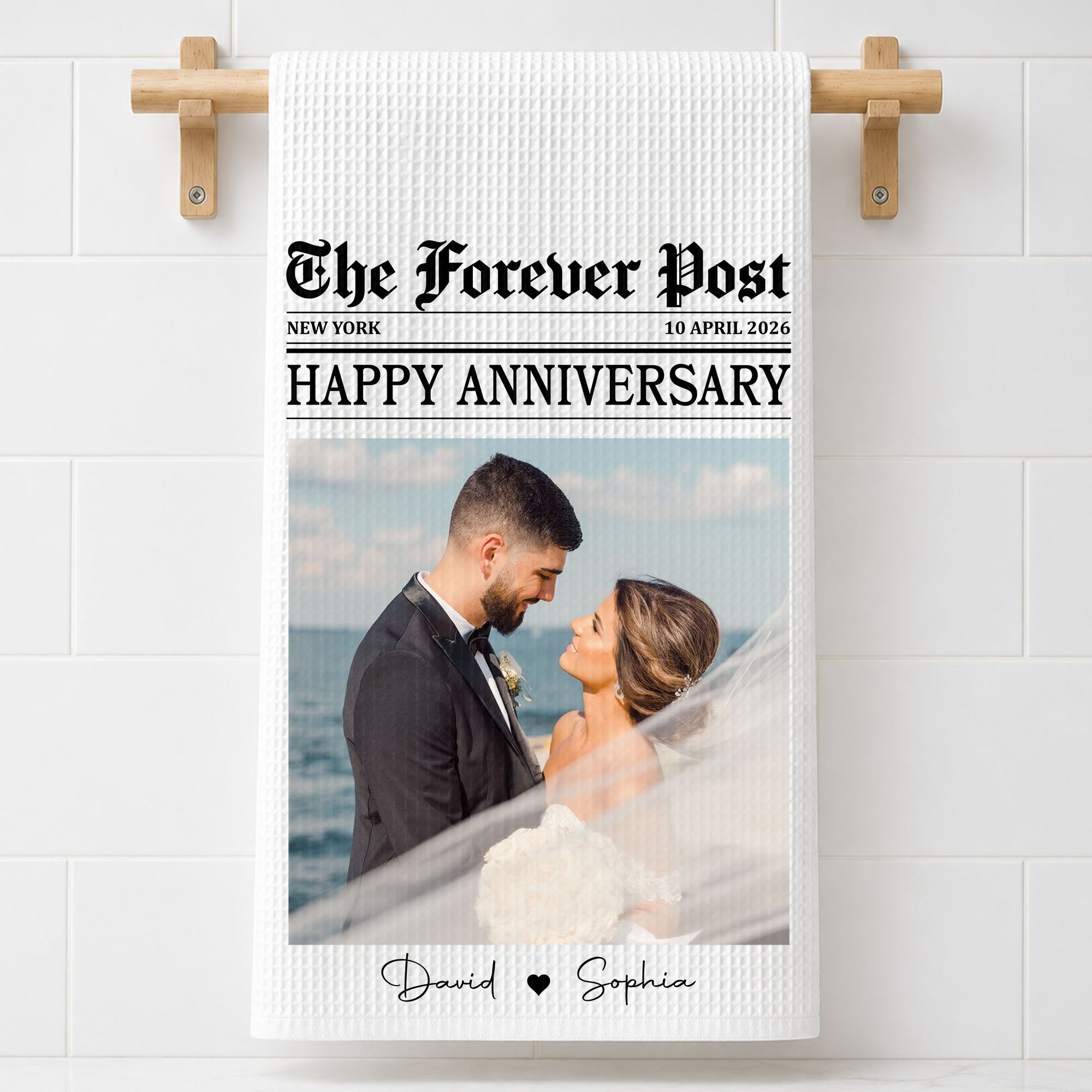Personalized Anniversary Kitchen Towel Custom Photo Gift for Couples