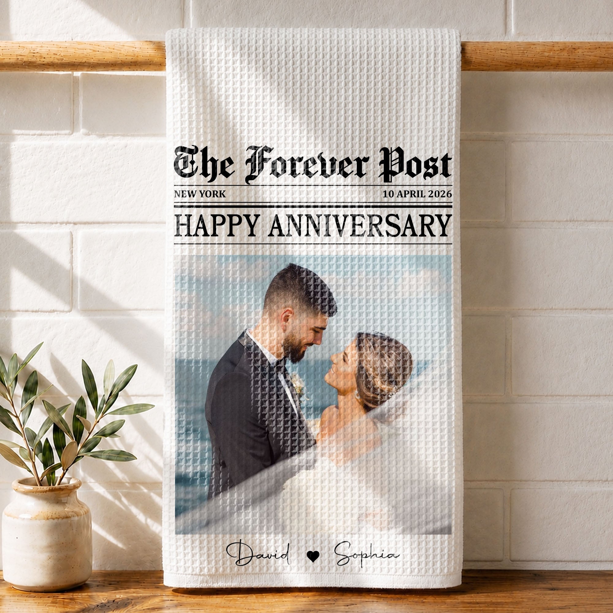 Personalized Anniversary Kitchen Towel Custom Photo Gift for Couples