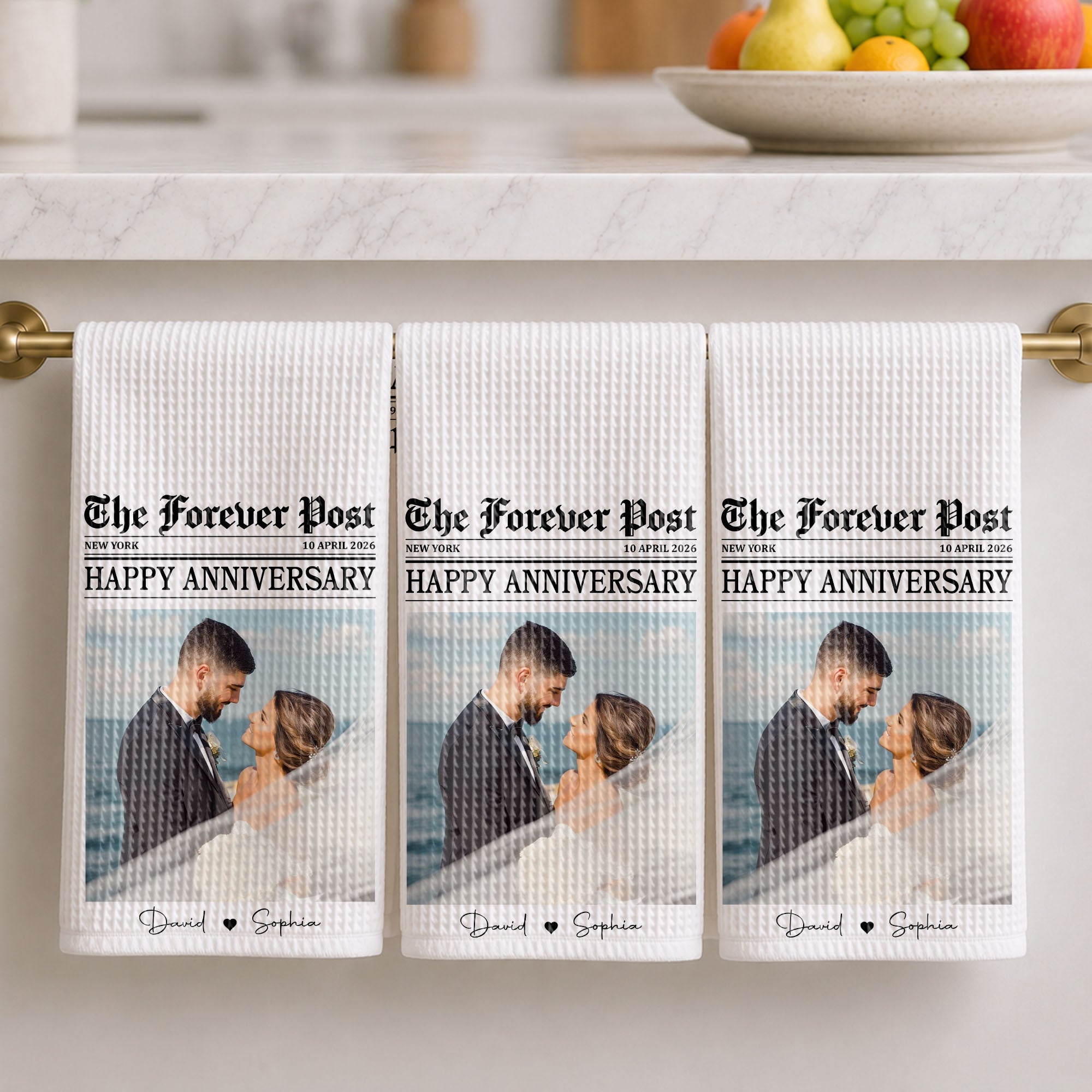 Personalized Anniversary Kitchen Towel Custom Photo Gift for Couples