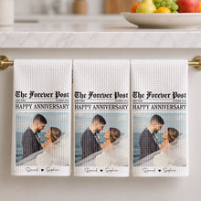 Load image into Gallery viewer, Personalized Anniversary Kitchen Towel Custom Photo Gift for Couples
