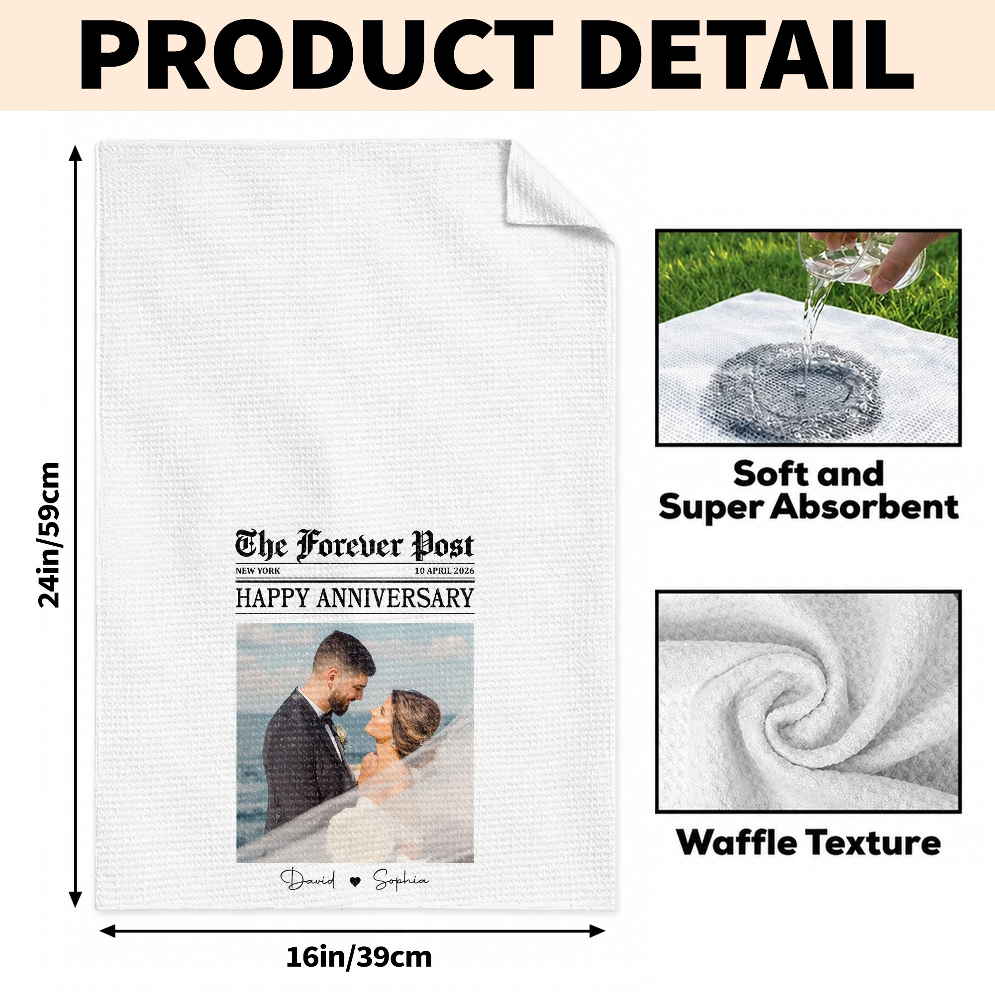 Personalized Anniversary Kitchen Towel Custom Photo Gift for Couples