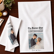 Load image into Gallery viewer, Personalized Anniversary Kitchen Towel Custom Photo Gift for Couples
