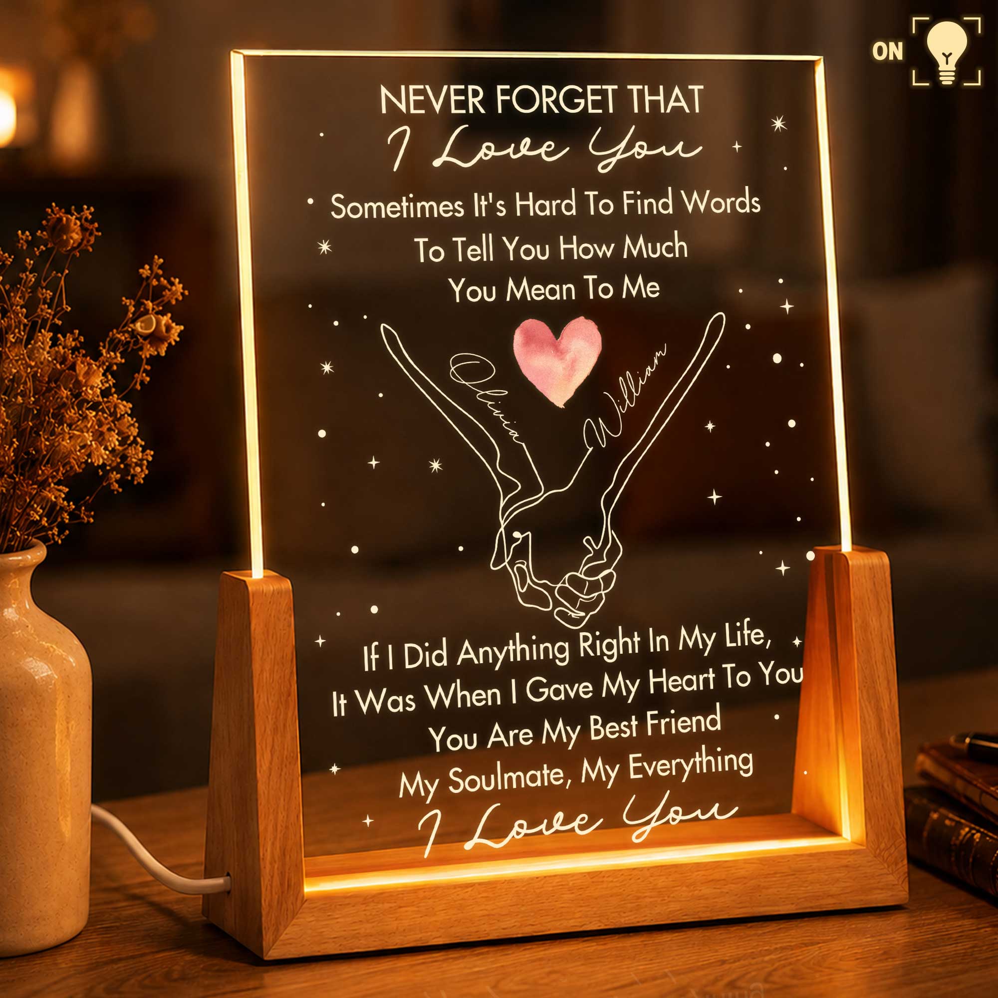 Personalized Acrylic Night Light Custom Love Message Gift for Couples