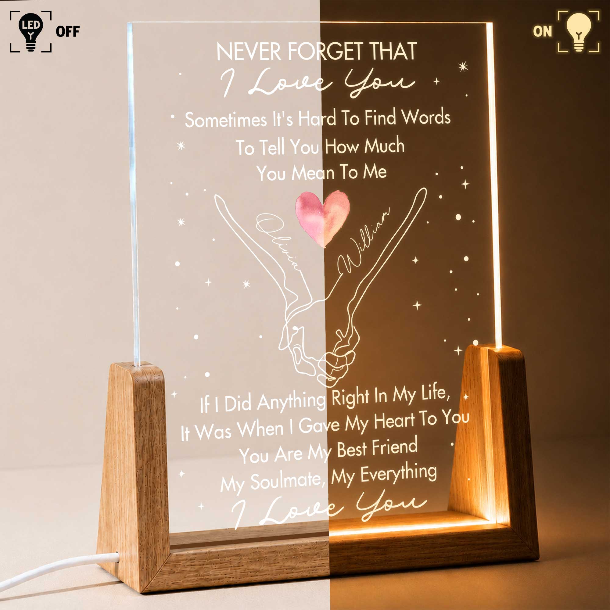 Personalized Acrylic Night Light Custom Love Message Gift for Couples