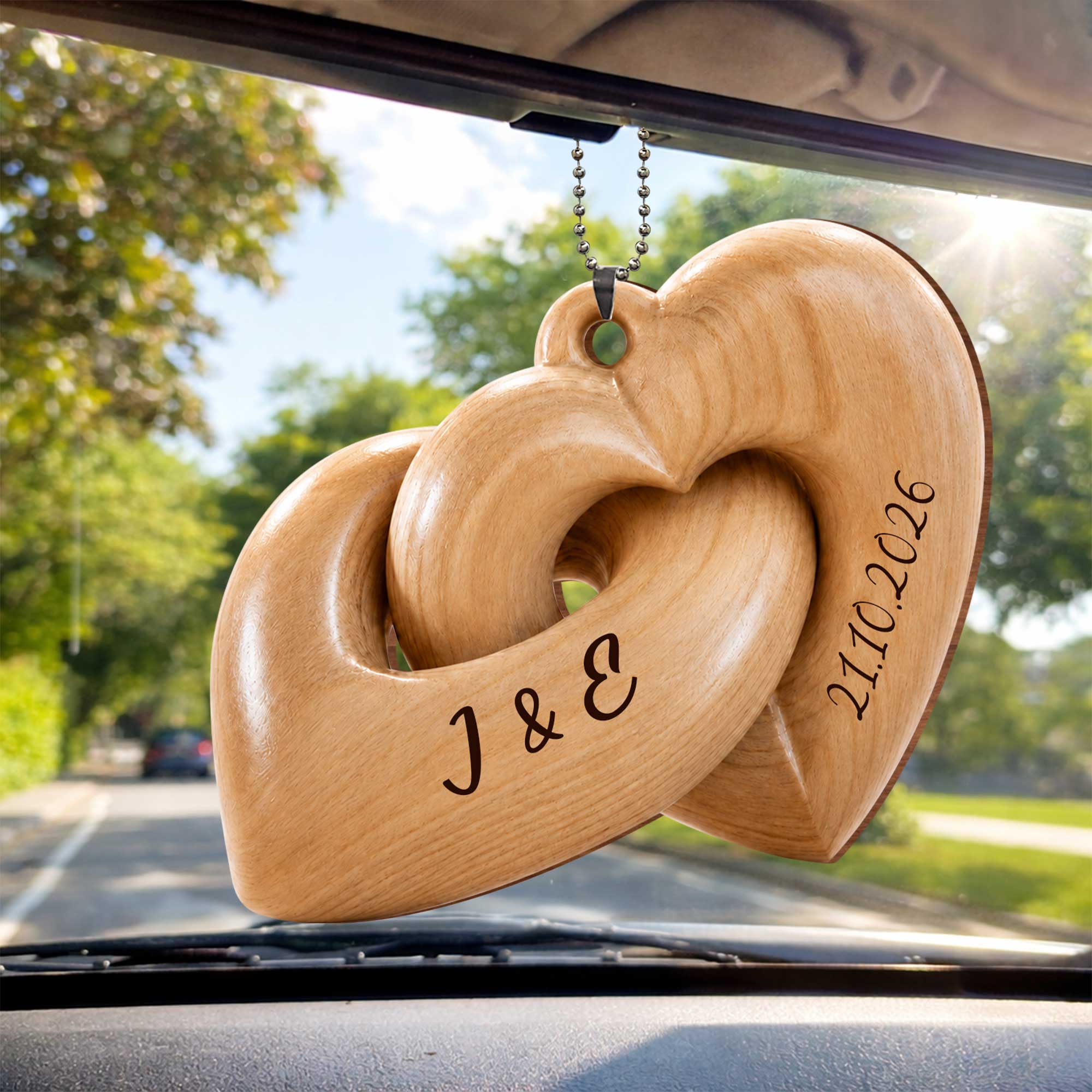 Personalized Interlocking Hearts Wood Ornament Custom Gift for Couples