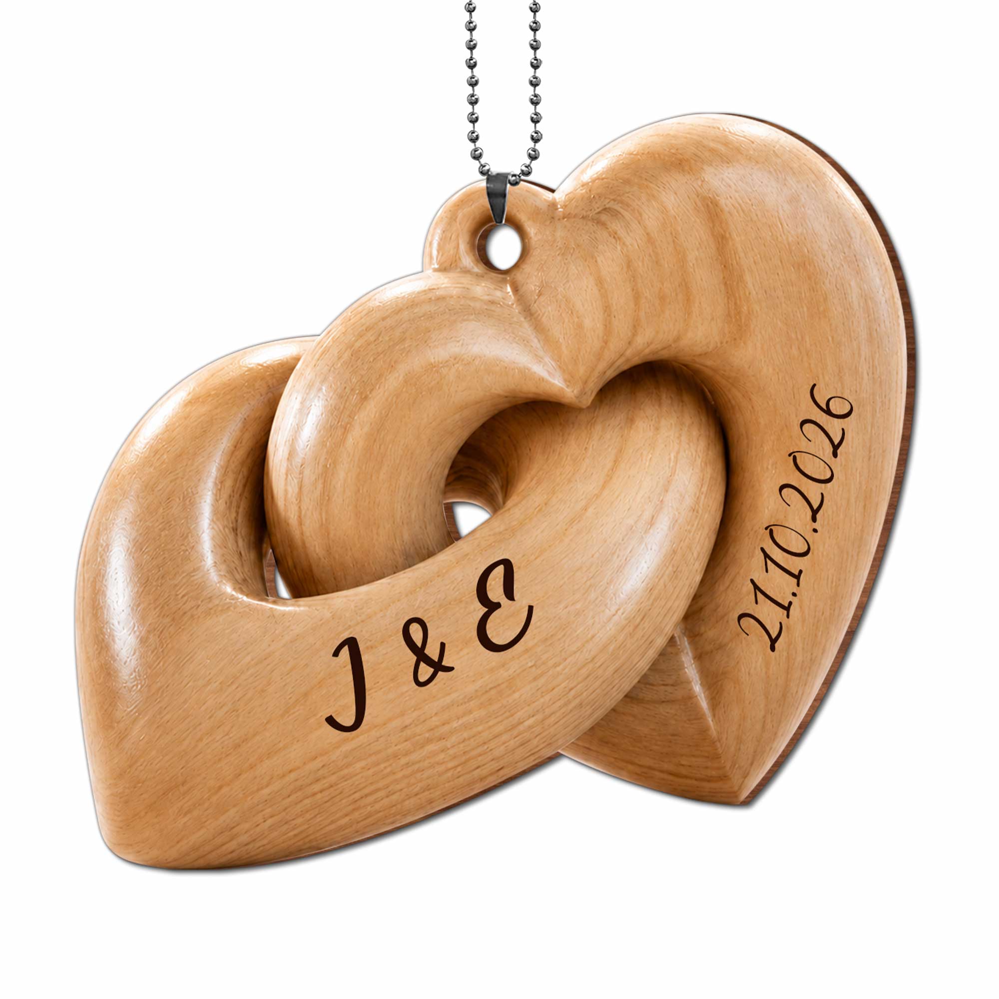 Personalized Interlocking Hearts Wood Ornament Custom Gift for Couples