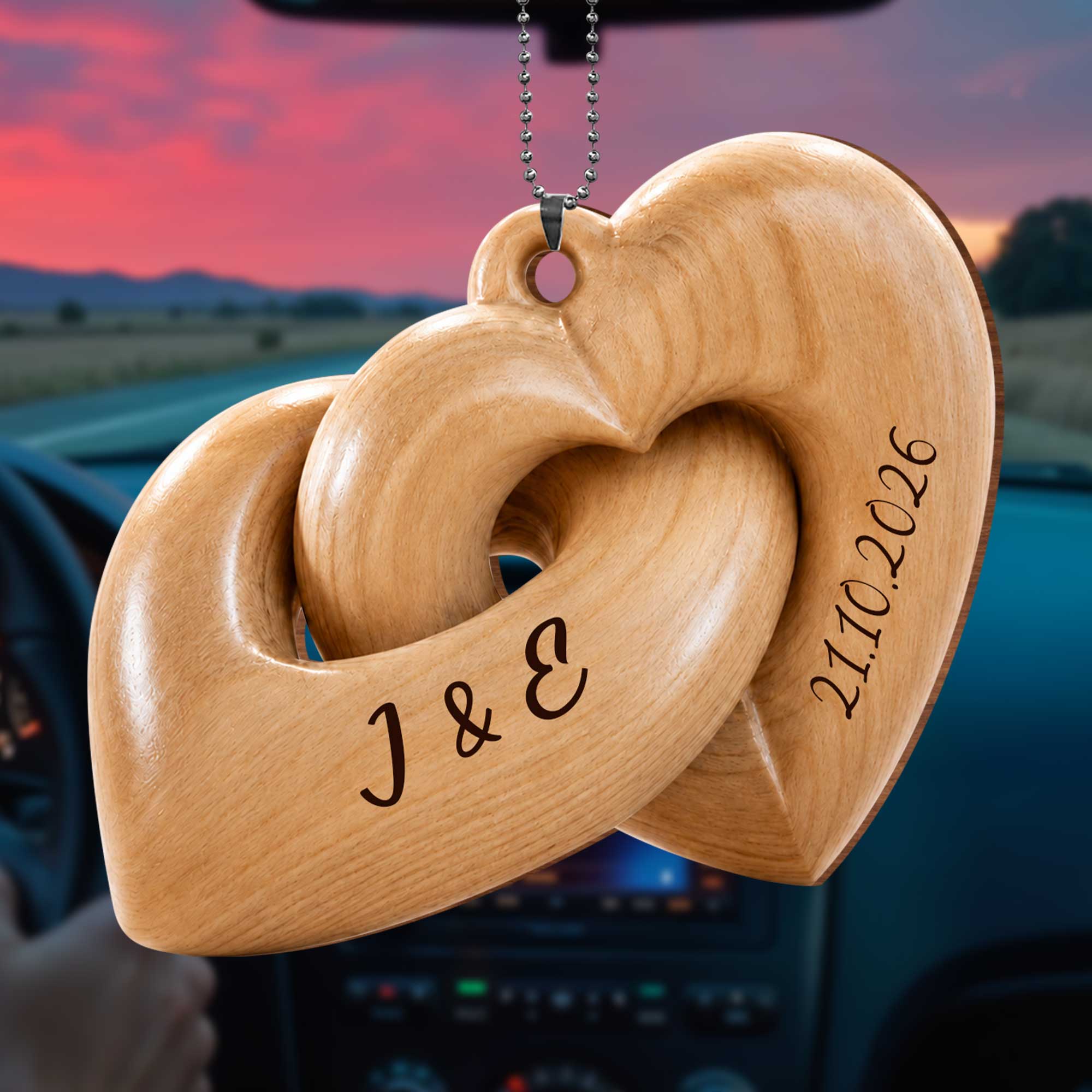 Personalized Interlocking Hearts Wood Ornament Custom Gift for Couples