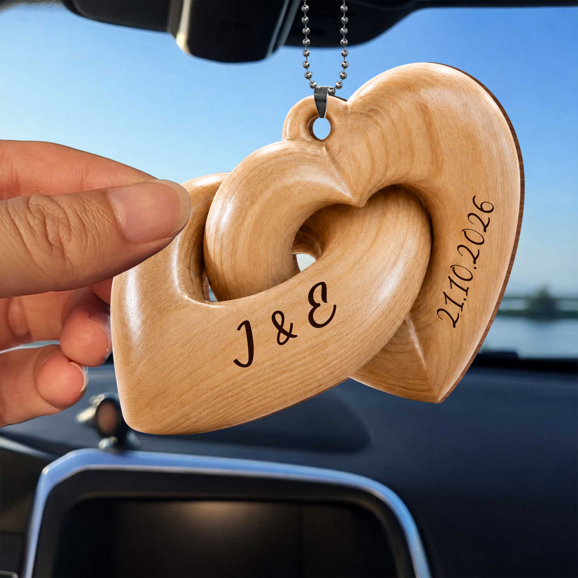 Personalized Interlocking Hearts Wood Ornament Custom Gift for Couples