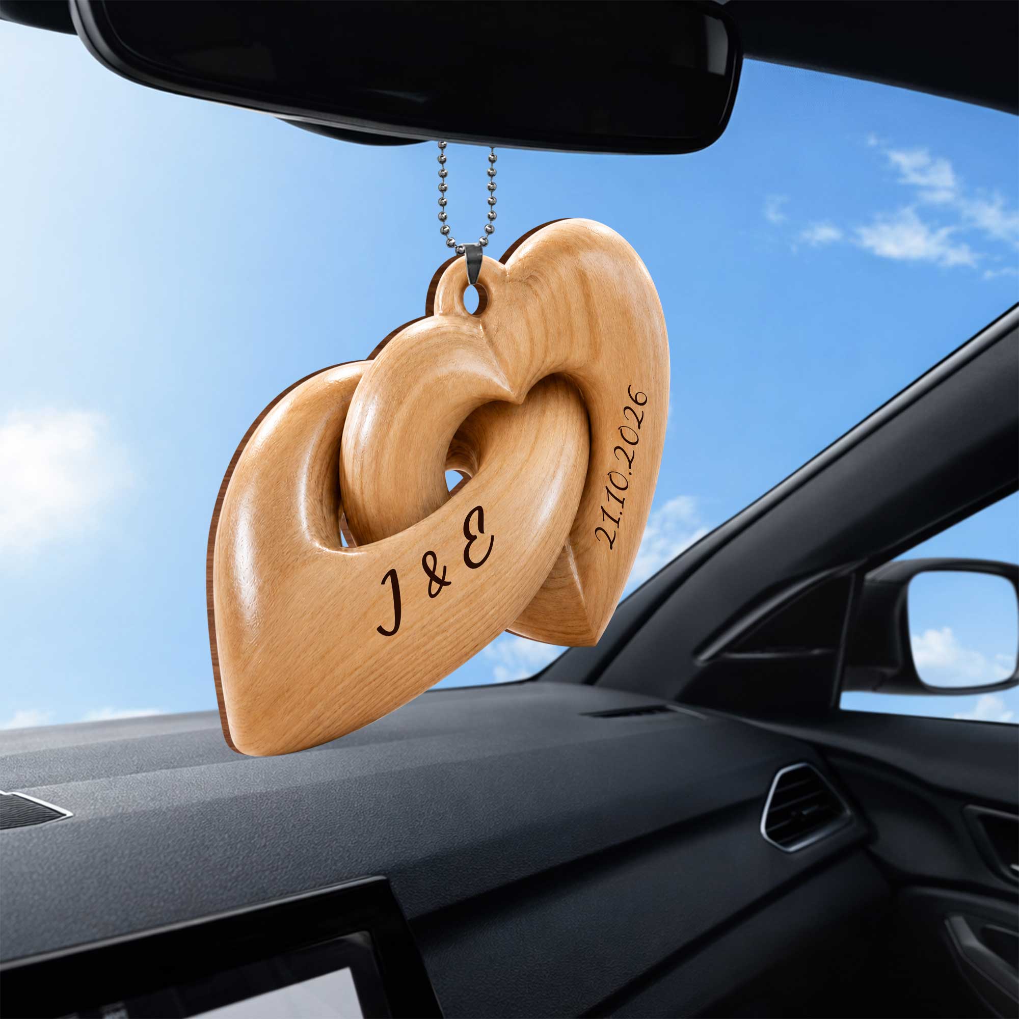 Personalized Interlocking Hearts Wood Ornament Custom Gift for Couples