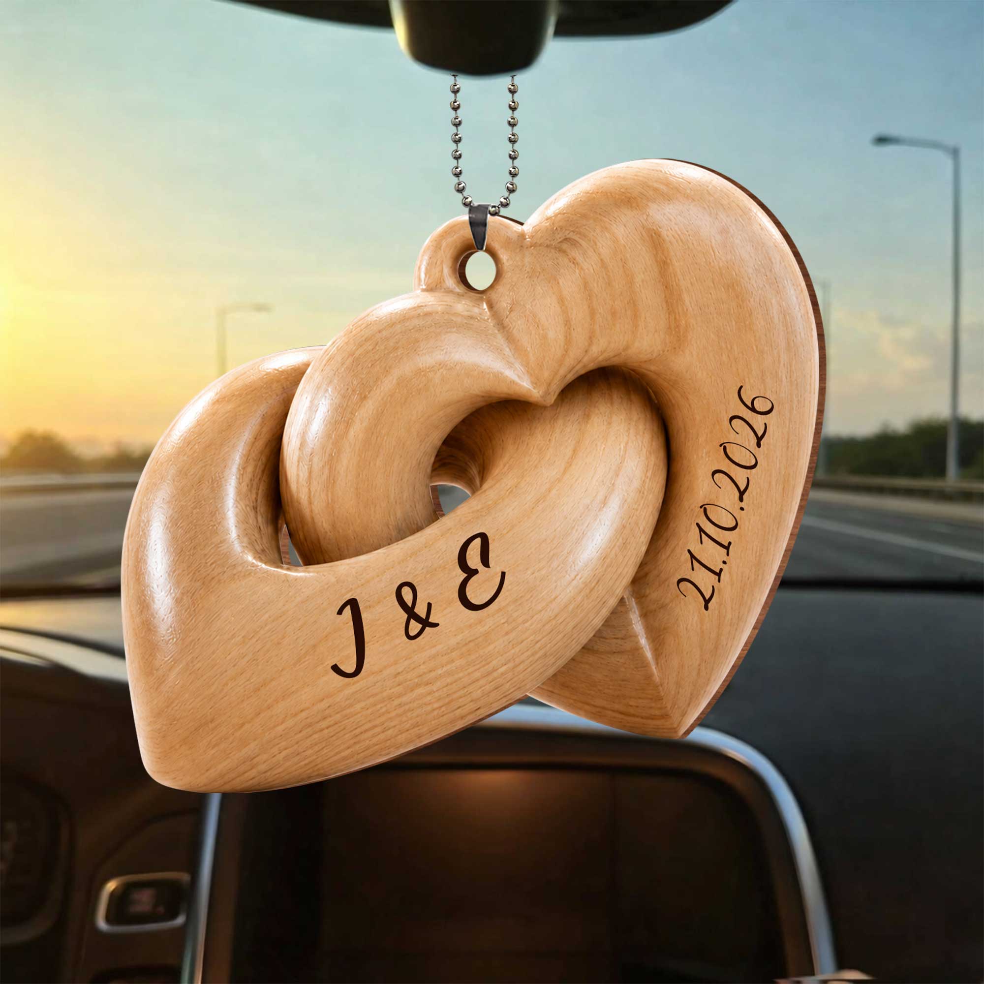 Personalized Interlocking Hearts Wood Ornament Custom Gift for Couples