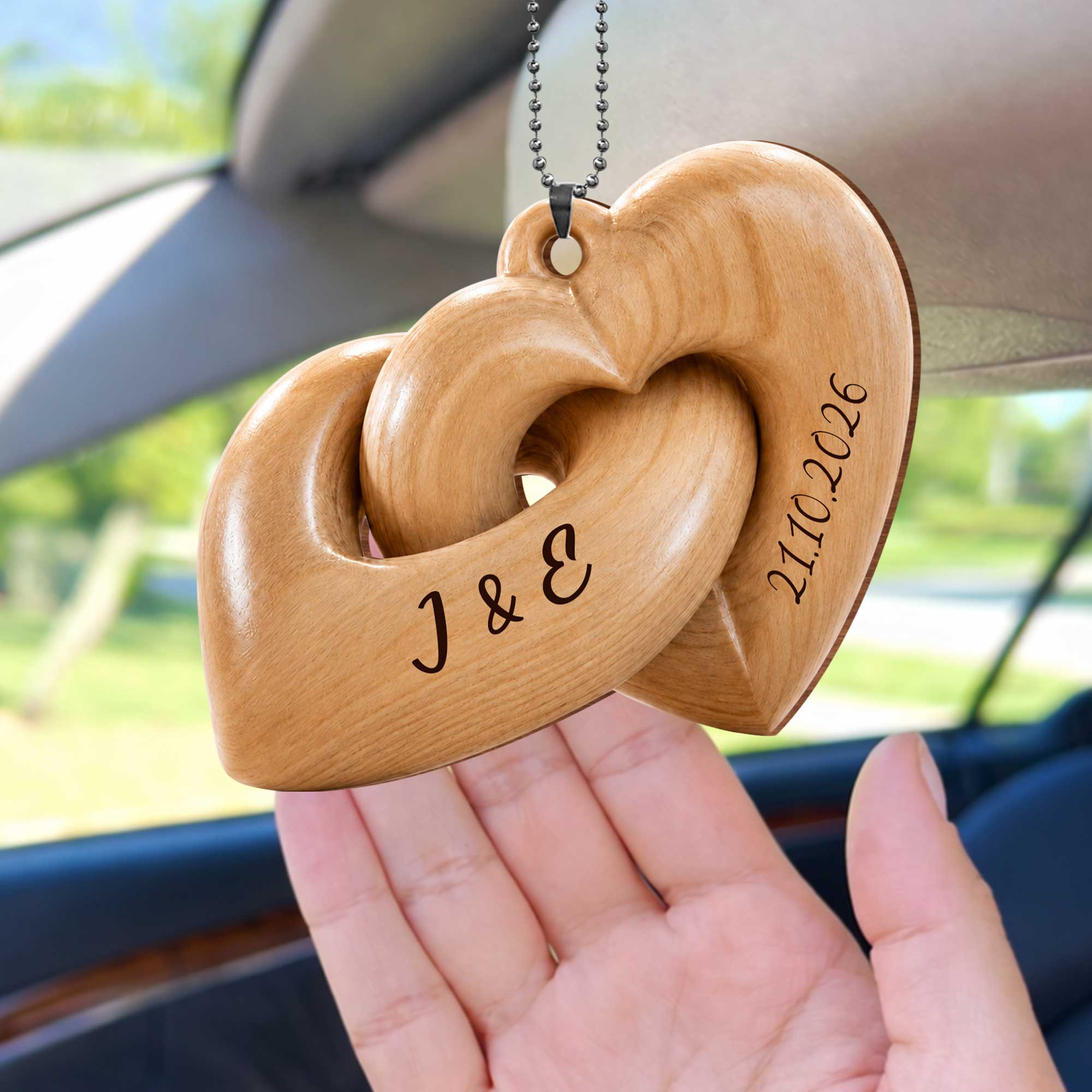 Personalized Interlocking Hearts Wood Ornament Custom Gift for Couples