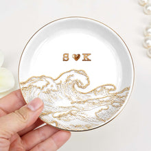 Load image into Gallery viewer, Personalized Ceramic Jewelry Dish Ocean Wave Heart Gift for Couples
