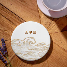 Load image into Gallery viewer, Personalized Ceramic Coaster with Ocean Wave Design Gift for Couples
