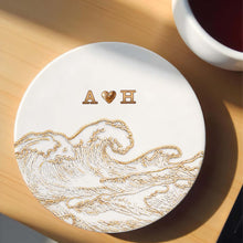 Load image into Gallery viewer, Personalized Ceramic Coaster with Ocean Wave Design Gift for Couples
