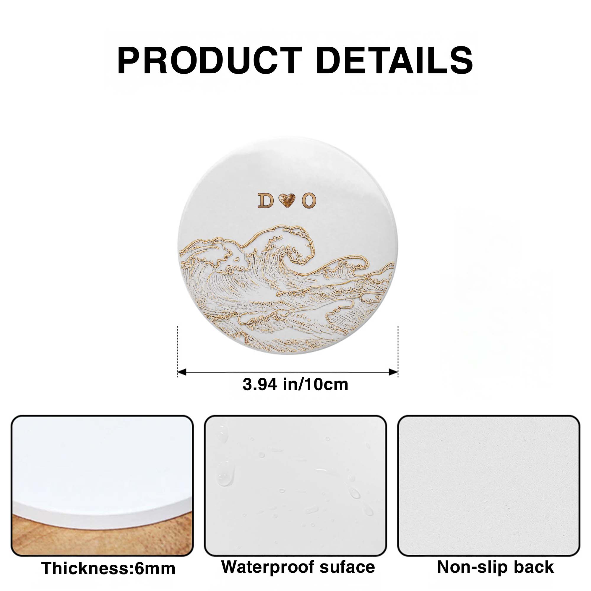 Personalized Ceramic Coaster with Ocean Wave Design Gift for Couples