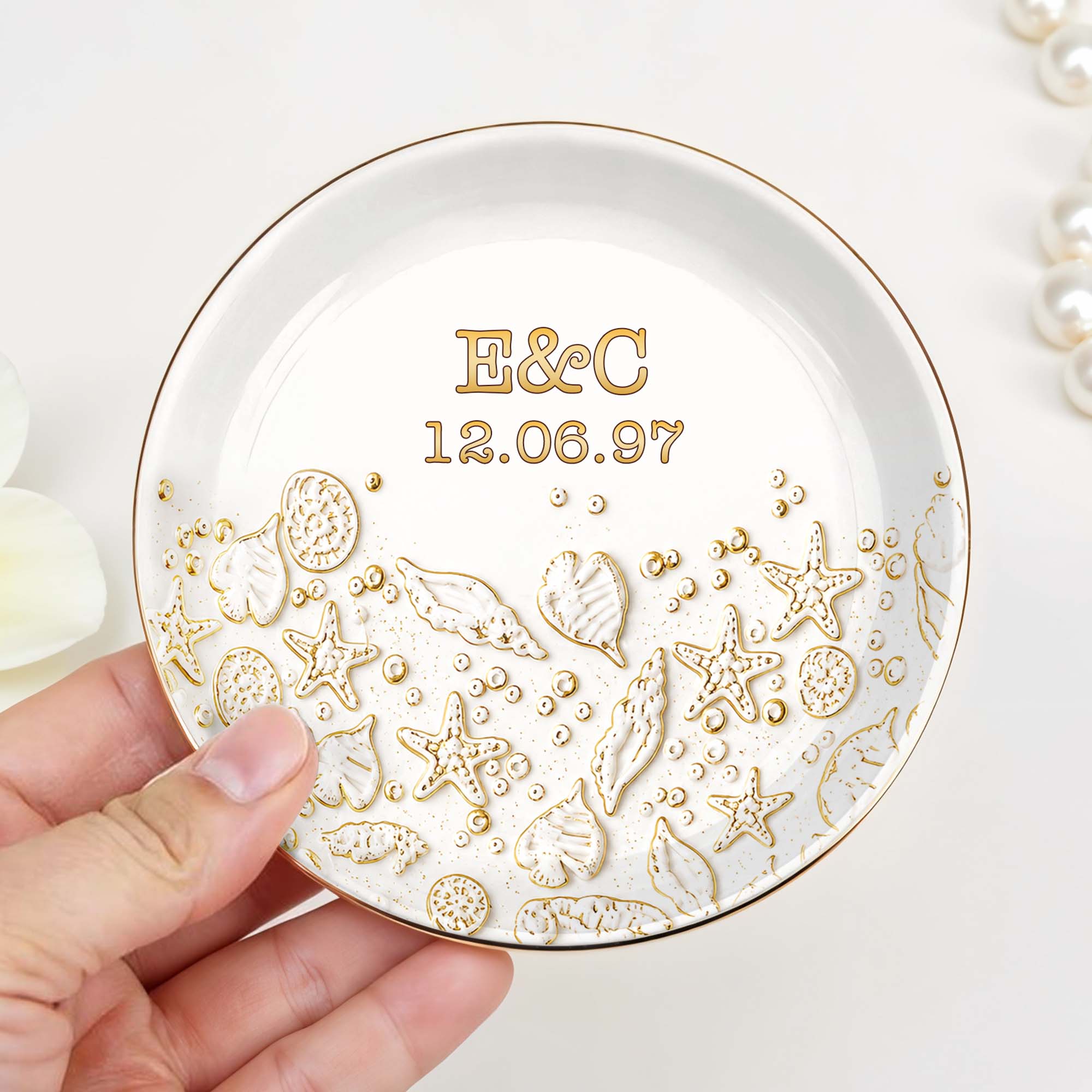 Personalized Beach Jewelry Dish Custom Date & Name Gift for Couples