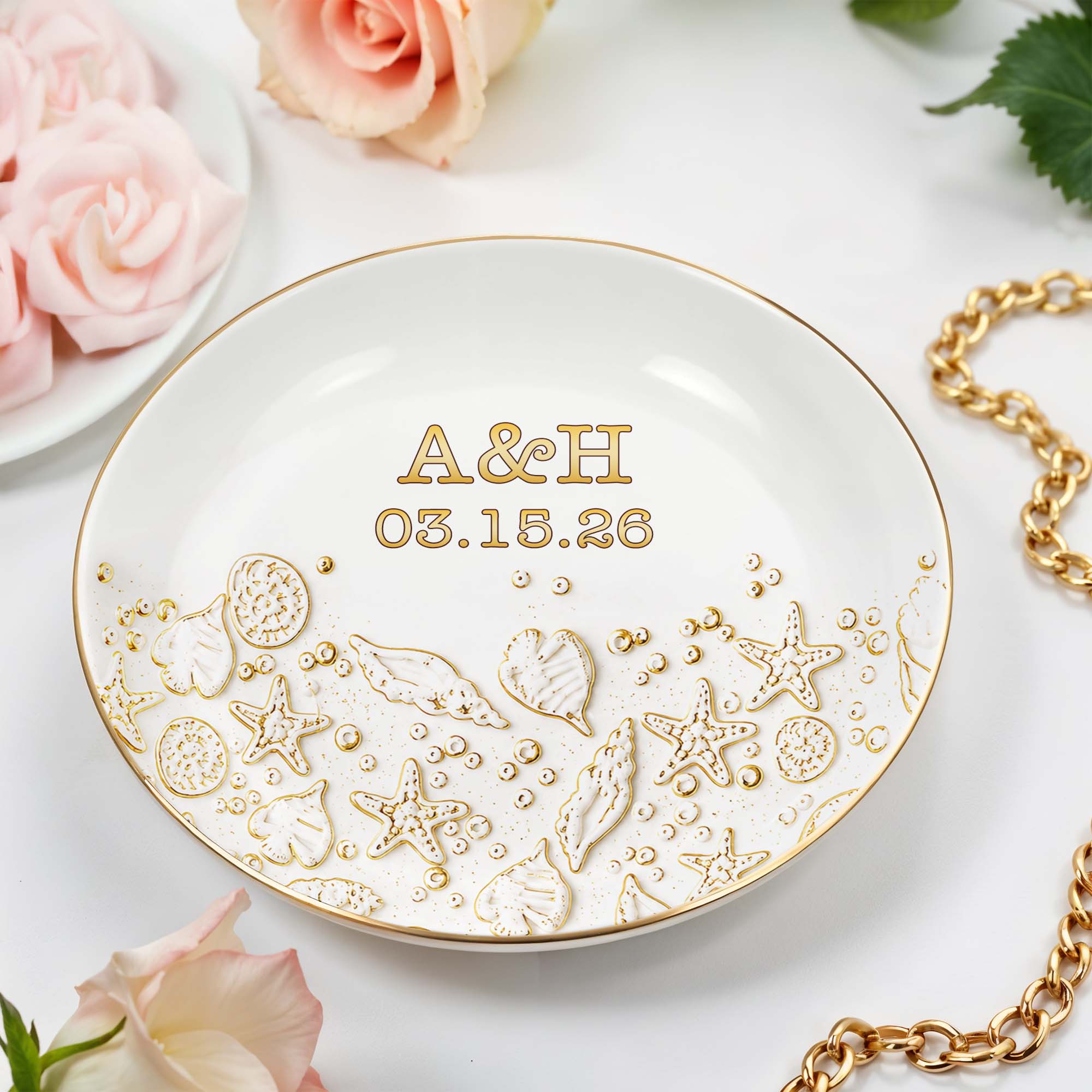 Personalized Beach Jewelry Dish Custom Date & Name Gift for Couples