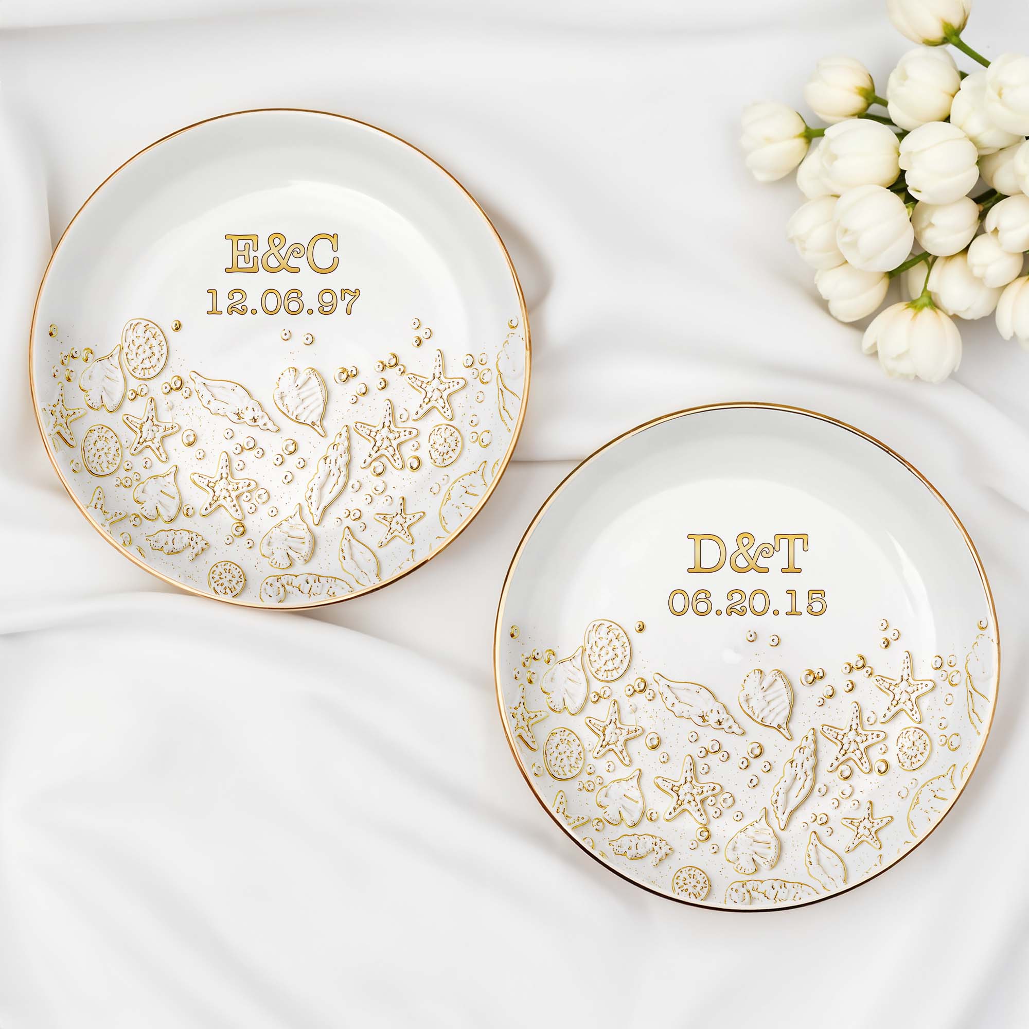 Personalized Beach Jewelry Dish Custom Date & Name Gift for Couples