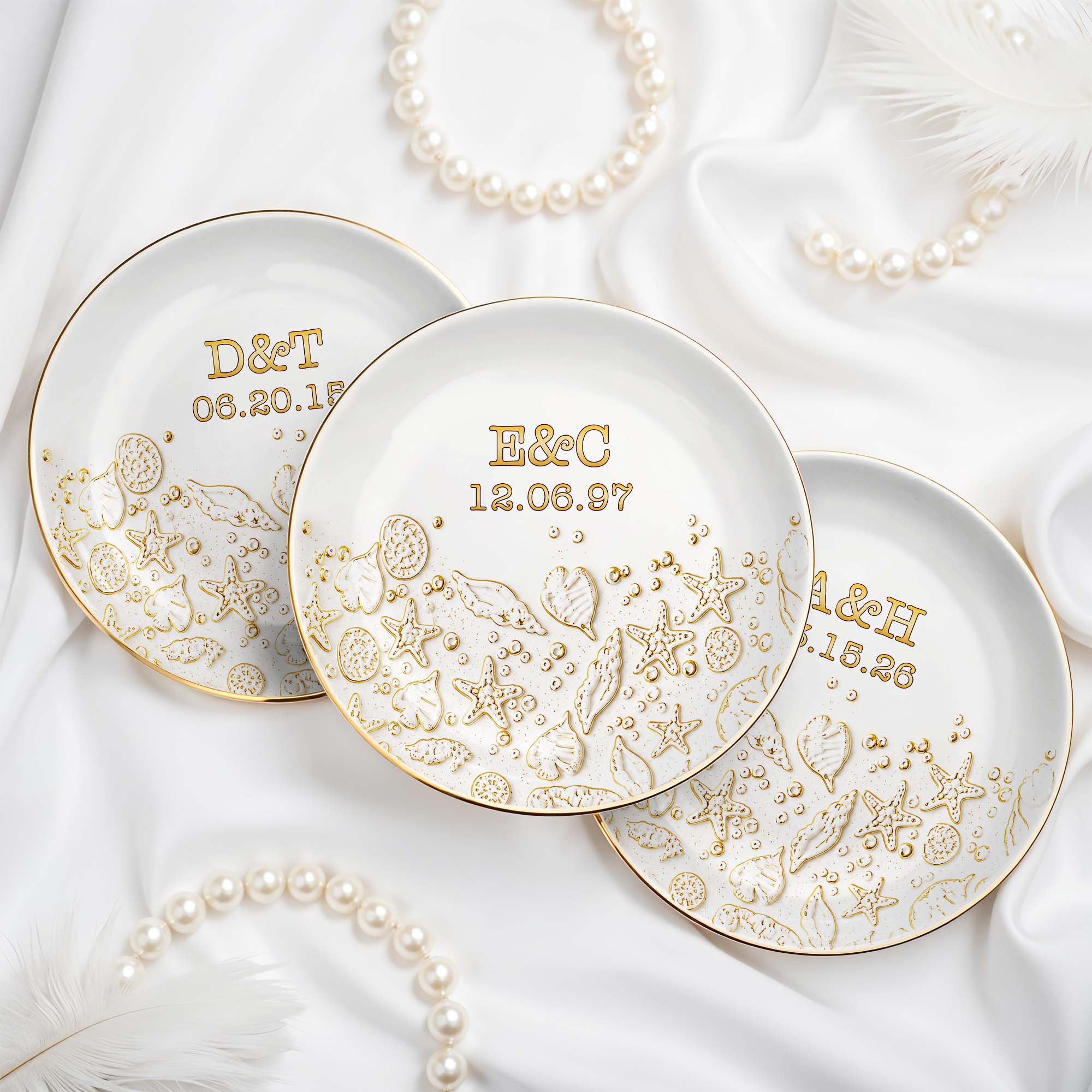 Personalized Beach Jewelry Dish Custom Date & Name Gift for Couples