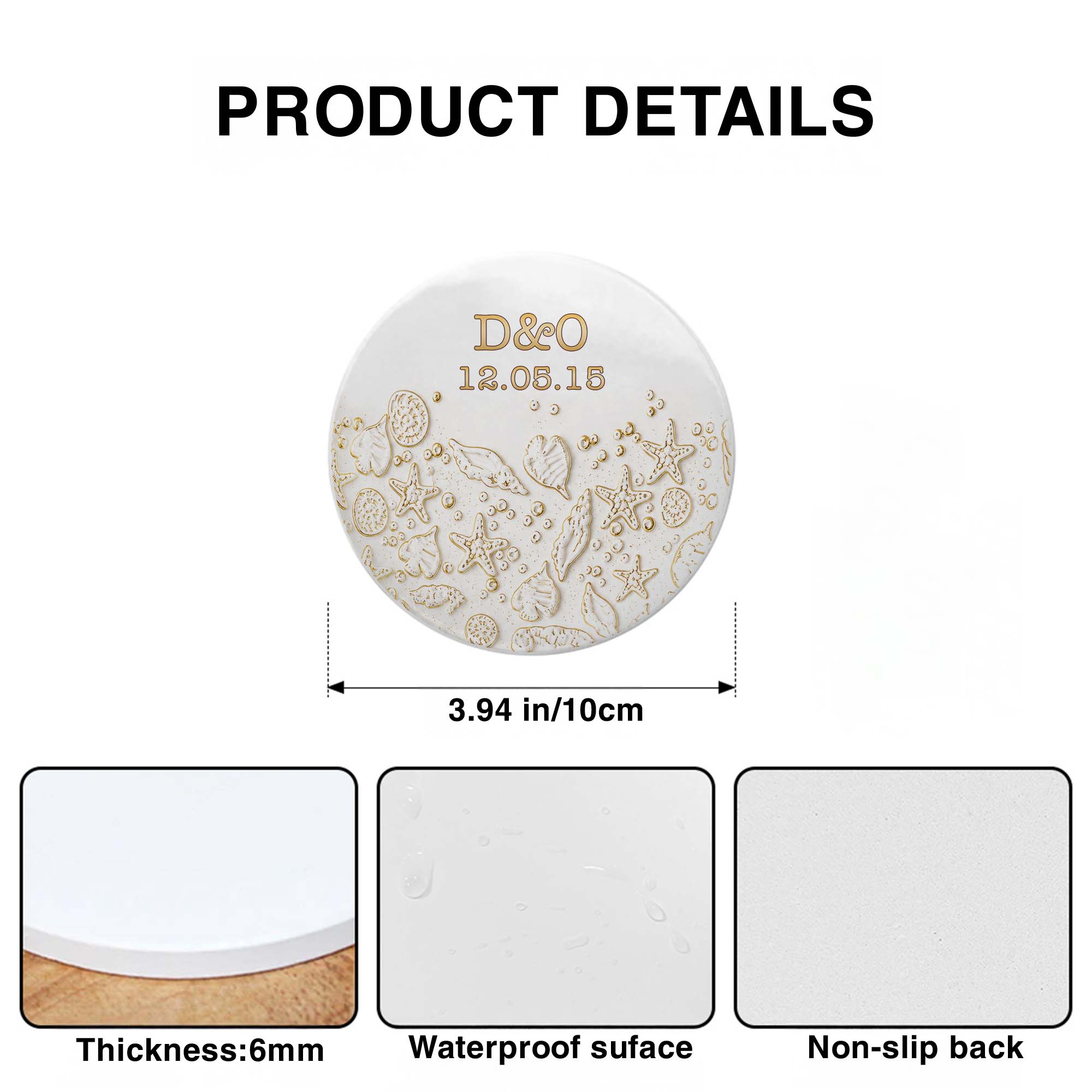 Personalized Beach Design Ceramic Coaster Custom Date Gift for Couples
