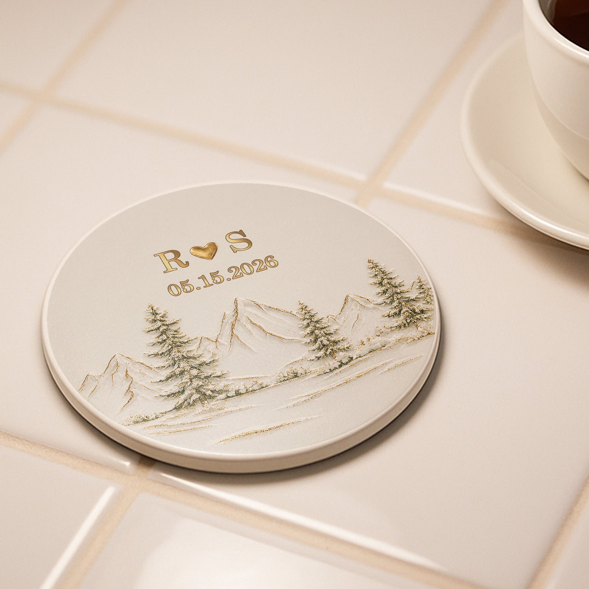 Personalized Ceramic Coaster Custom Date Gift for Couples
