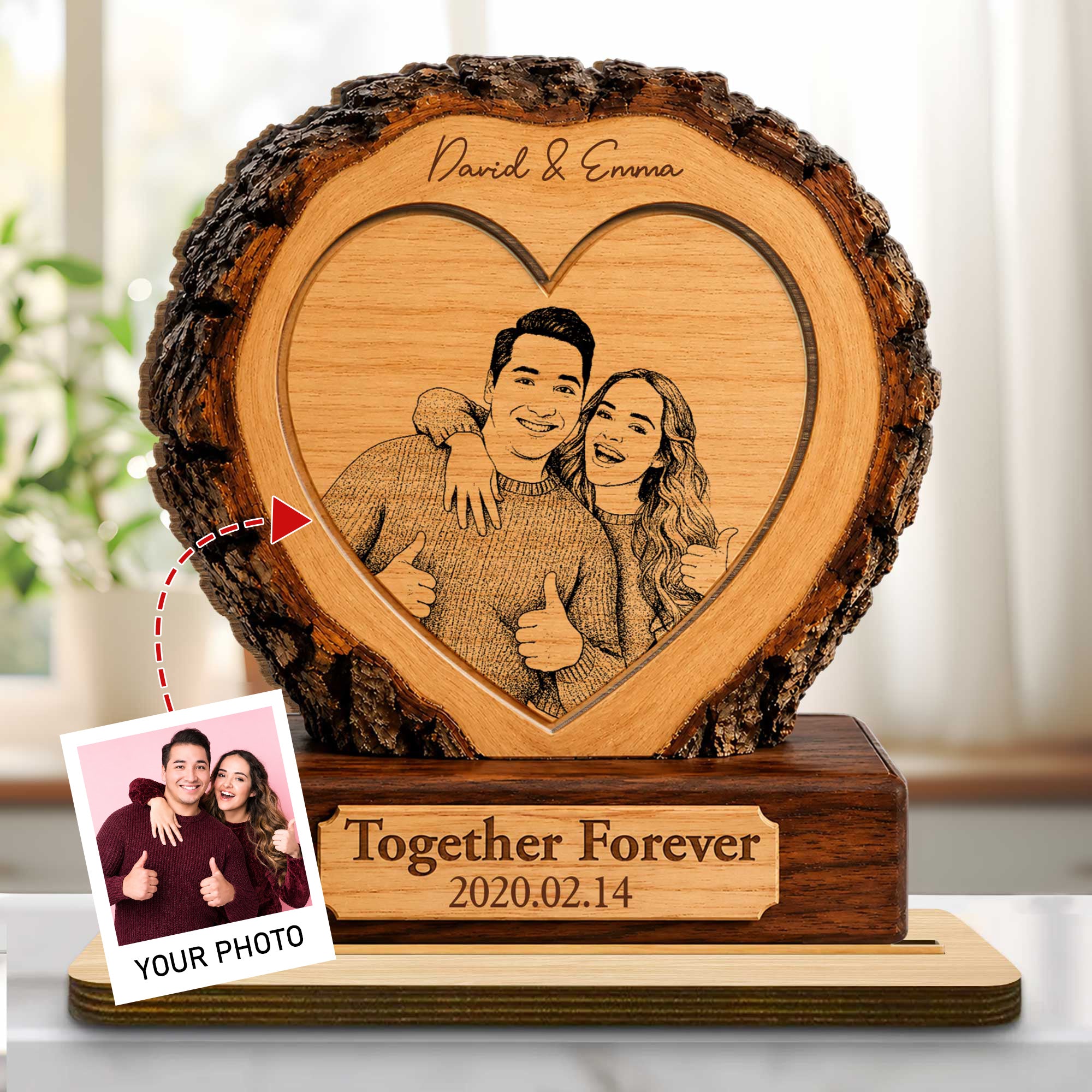Personalized 2-Layer Wood Heart Plaque Custom Photo Gift for Couples