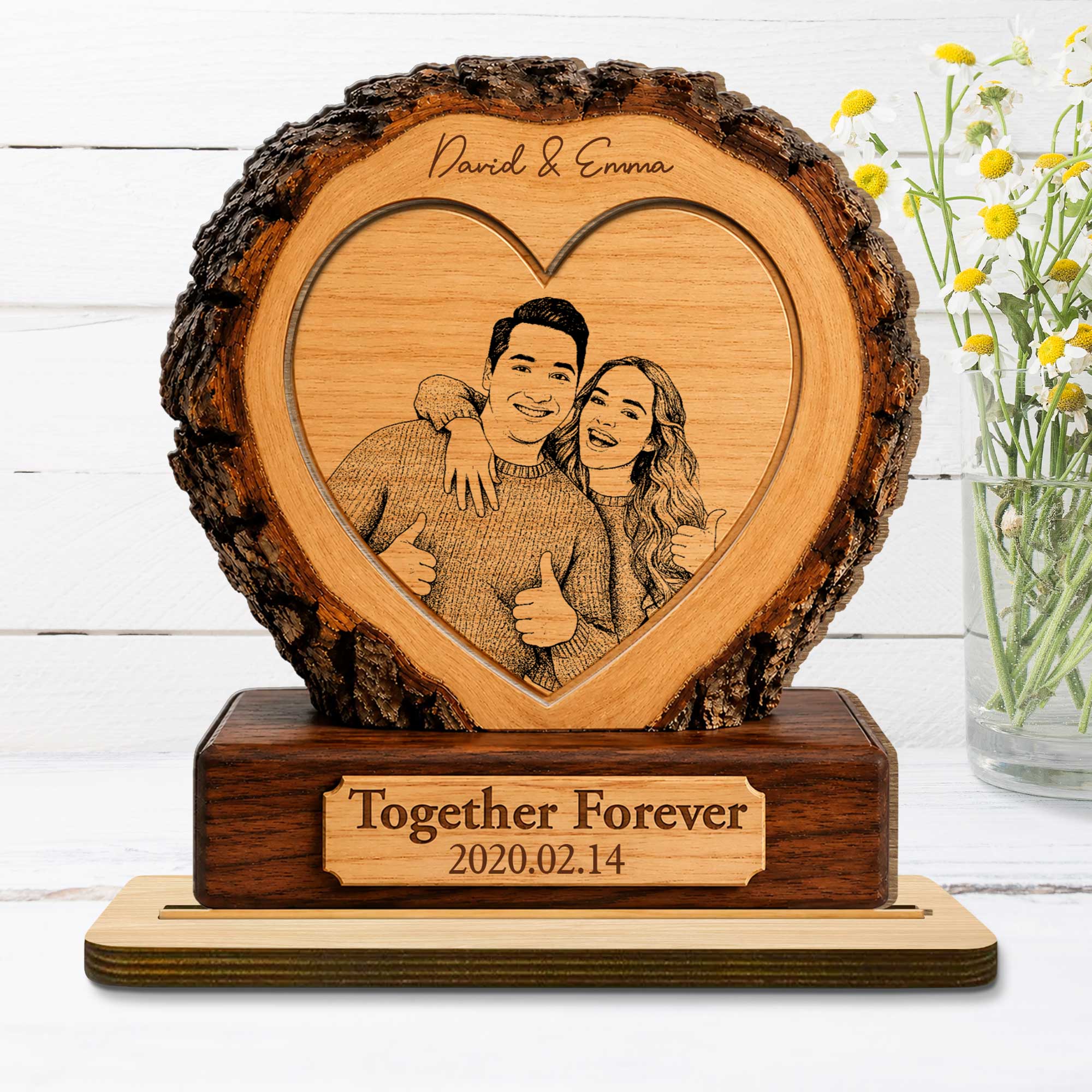 Personalized 2-Layer Wood Heart Plaque Custom Photo Gift for Couples