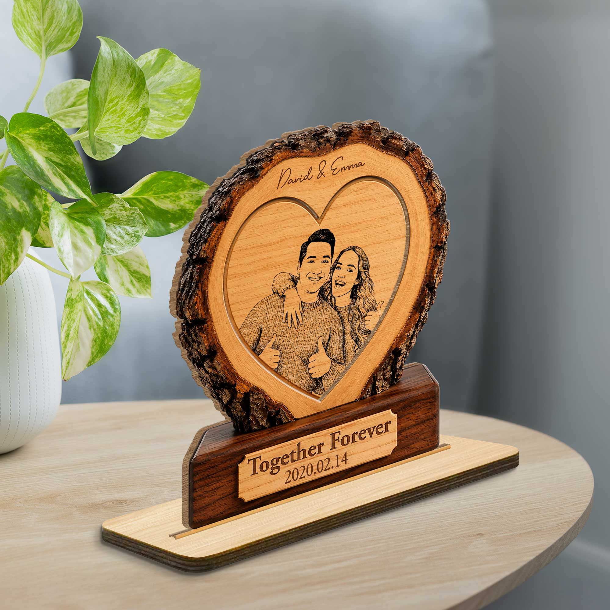 Personalized 2-Layer Wood Heart Plaque Custom Photo Gift for Couples
