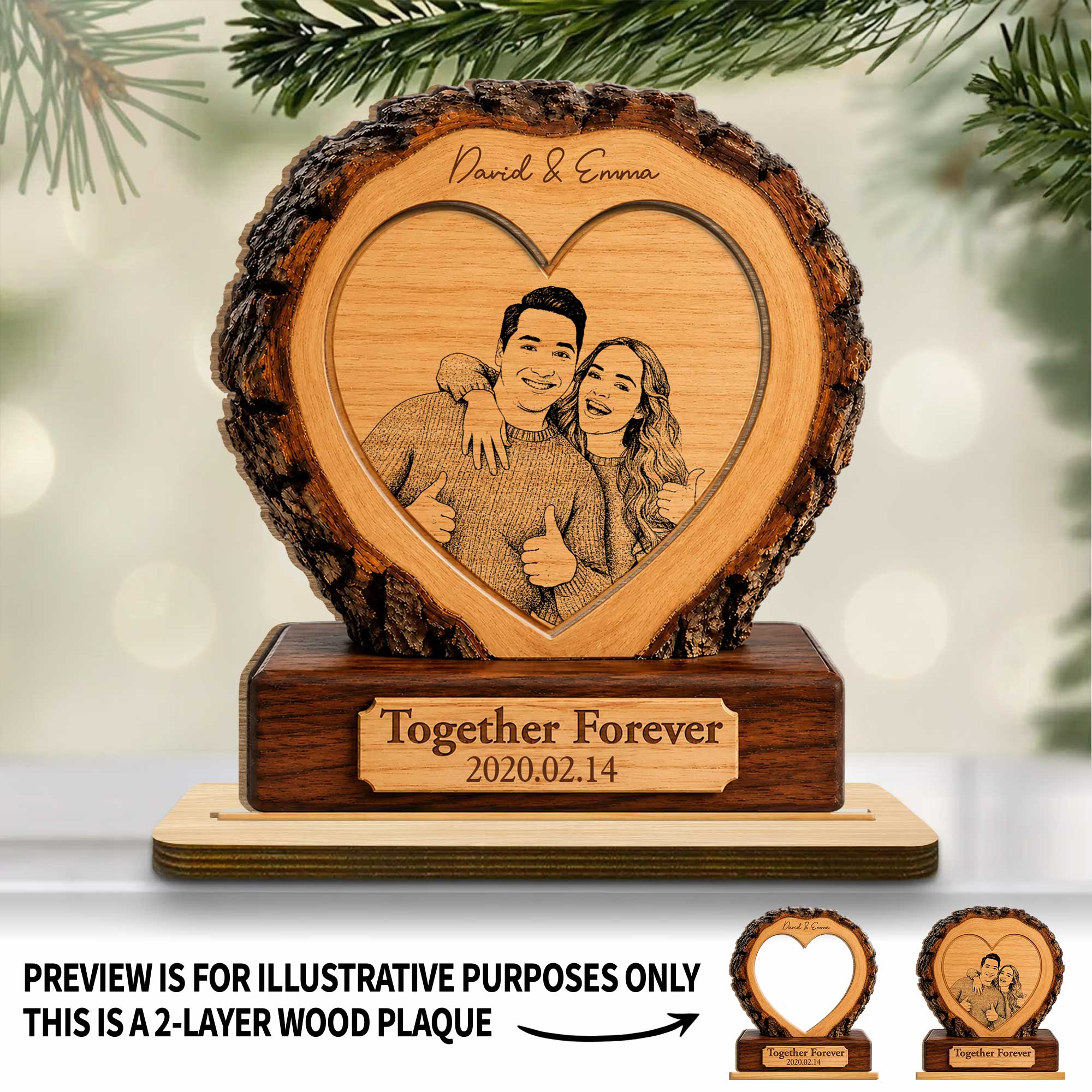 Personalized 2-Layer Wood Heart Plaque Custom Photo Gift for Couples