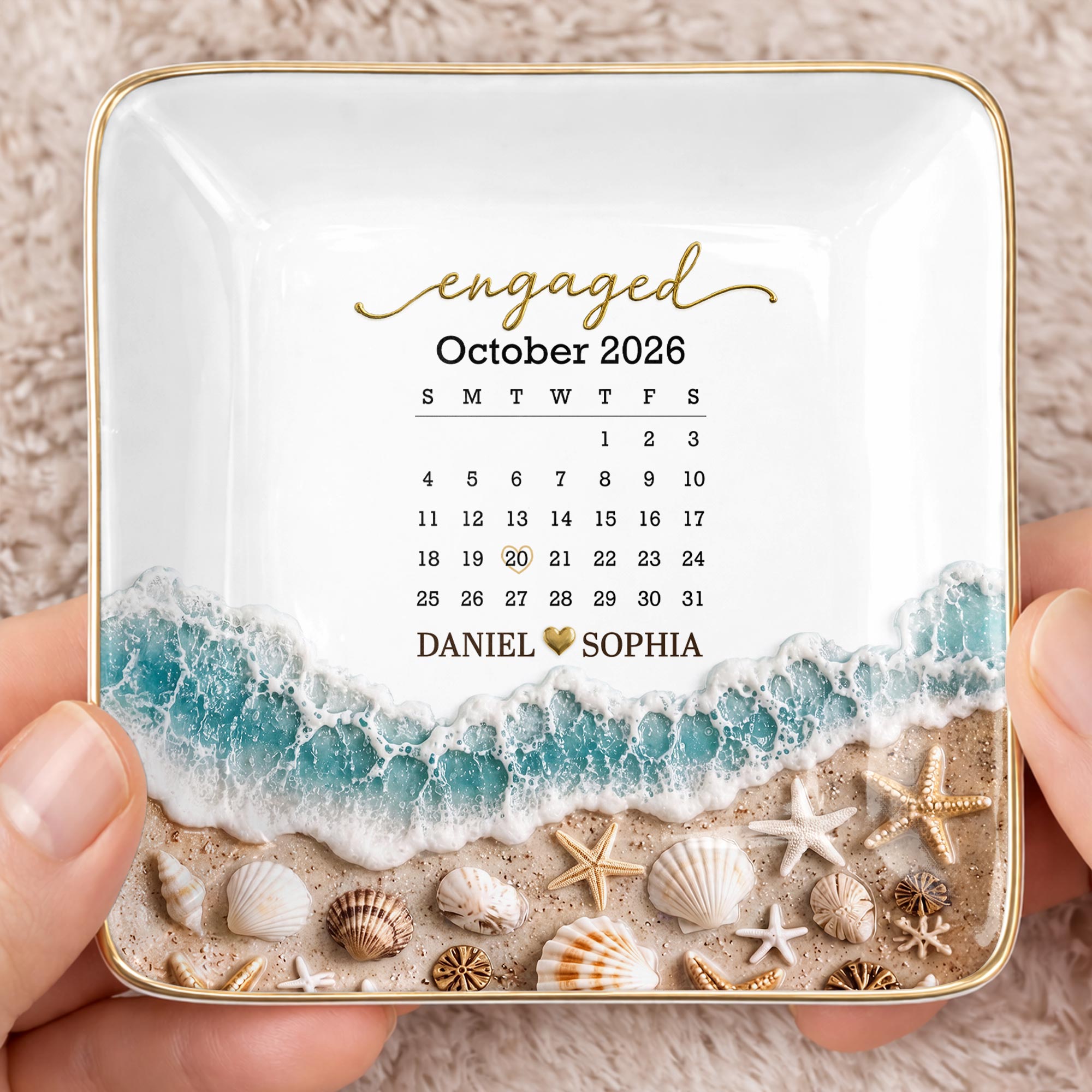 Personalized Engaged Calendar Jewelry Dish Ceramic Gift