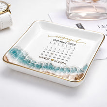Load image into Gallery viewer, Personalized Engaged Calendar Jewelry Dish Ceramic Gift
