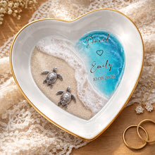 Load image into Gallery viewer, Personalized Heart-Shaped Jewelry Dish Custom Name Ocean Design Gift for Couples
