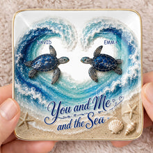 Load image into Gallery viewer, Personalized Ceramic Jewelry Dish Custom Turtles Heart Ocean Gift for Couples
