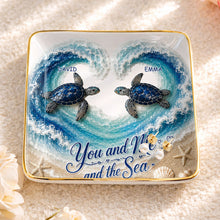 Load image into Gallery viewer, Personalized Ceramic Jewelry Dish Custom Turtles Heart Ocean Gift for Couples
