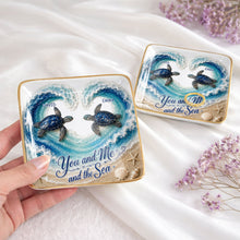 Load image into Gallery viewer, Personalized Ceramic Jewelry Dish Custom Turtles Heart Ocean Gift for Couples
