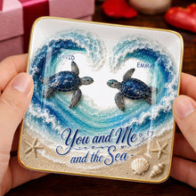 Load image into Gallery viewer, Personalized Ceramic Jewelry Dish Custom Turtles Heart Ocean Gift for Couples
