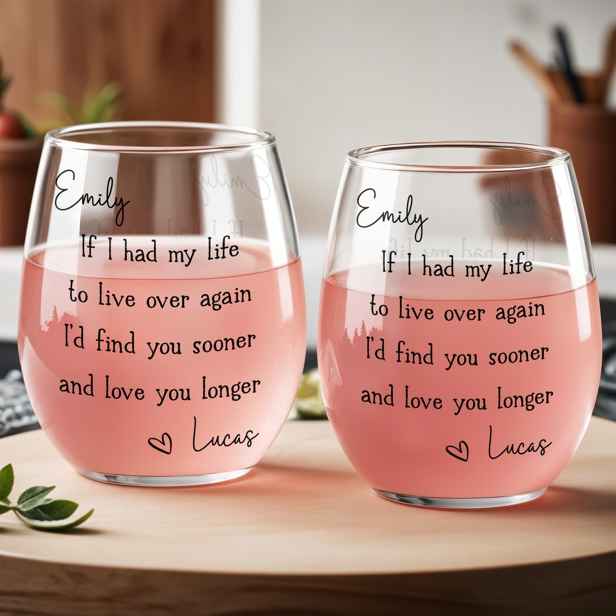 Personalized Stemless Wine Glass Custom Name Gift for Couples