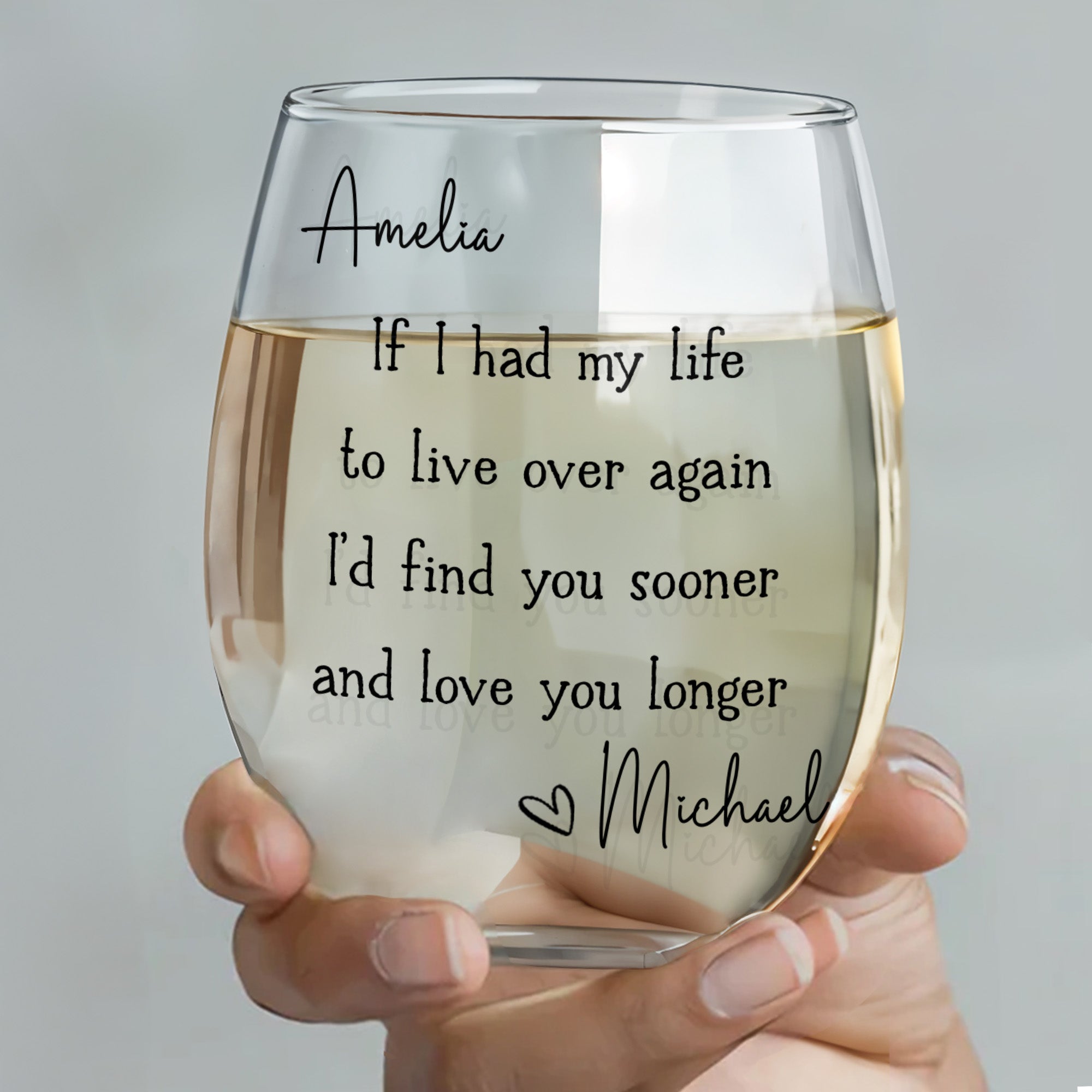 Personalized Stemless Wine Glass Custom Name Gift for Couples