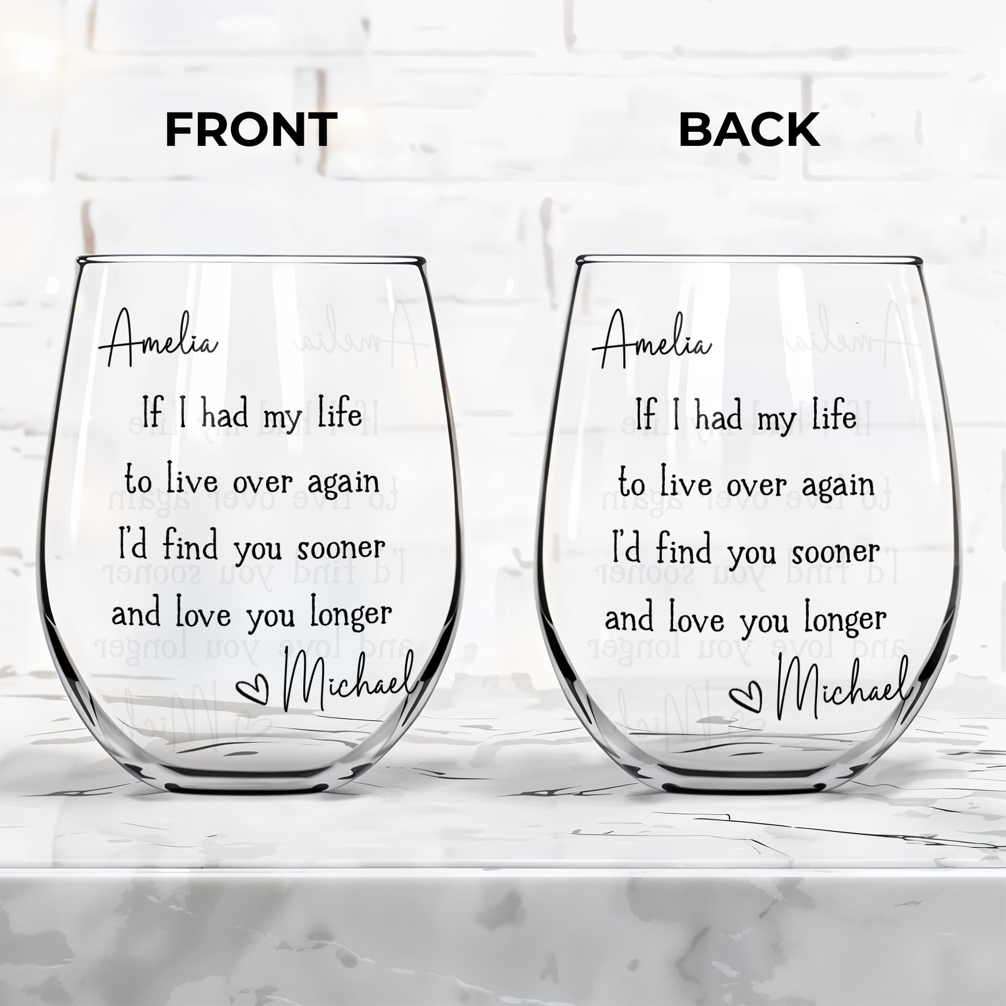 Personalized Stemless Wine Glass Custom Name Gift for Couples