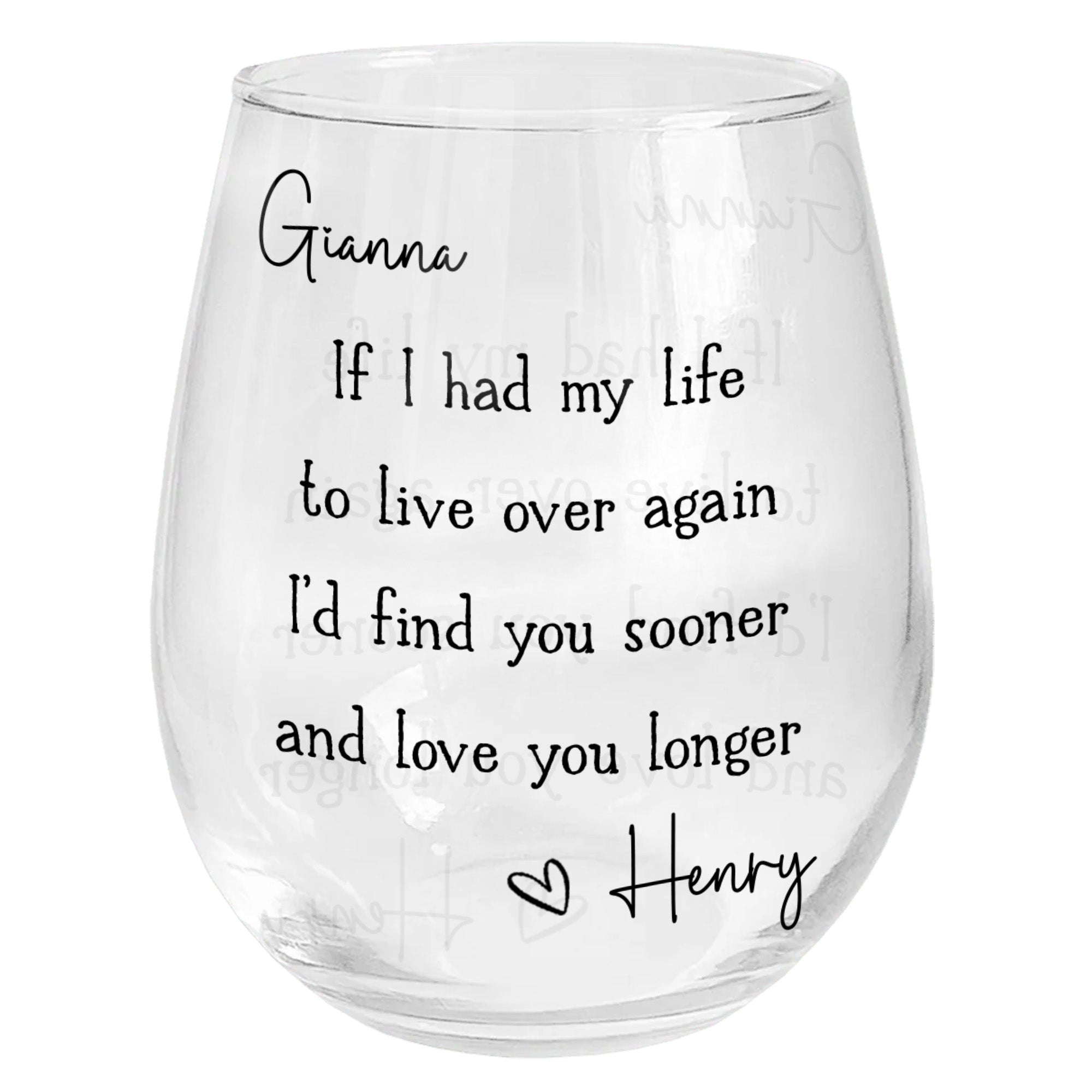 Personalized Stemless Wine Glass Custom Name Gift for Couples